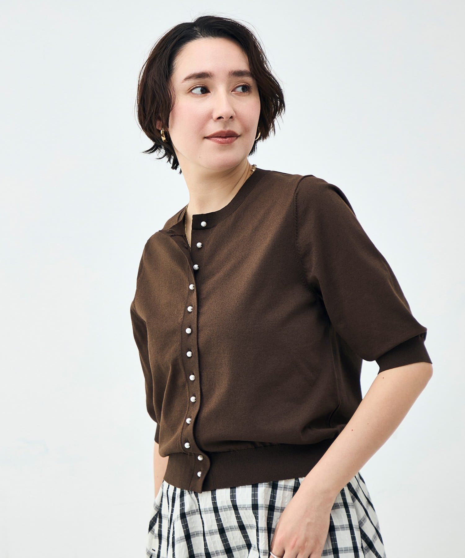 NOLLEY'S(ノーリーズ) 《手洗い可能》コットンテックス6分袖カーディガン