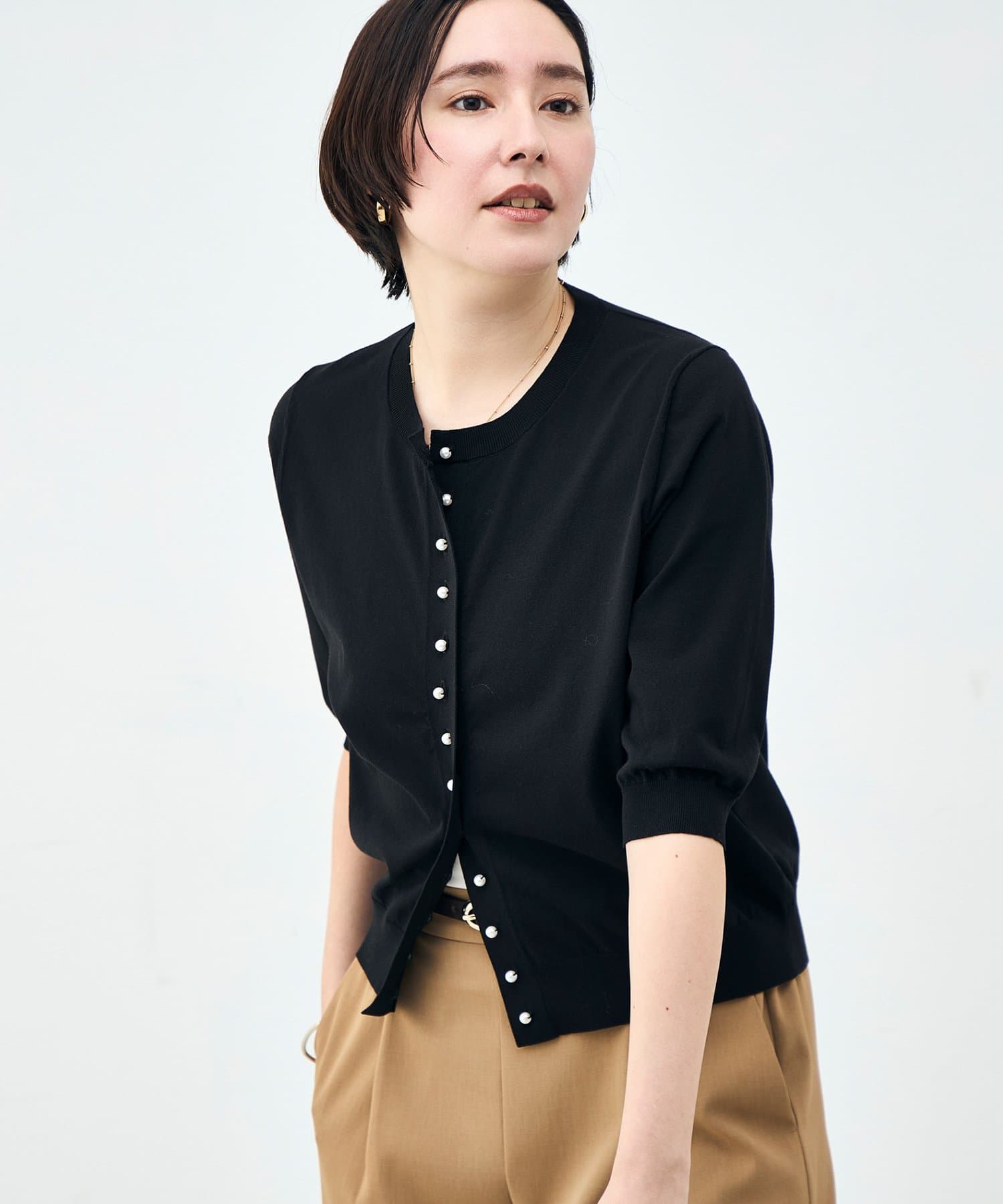 NOLLEY'S(ノーリーズ) 《手洗い可能》コットンテックス6分袖カーディガン