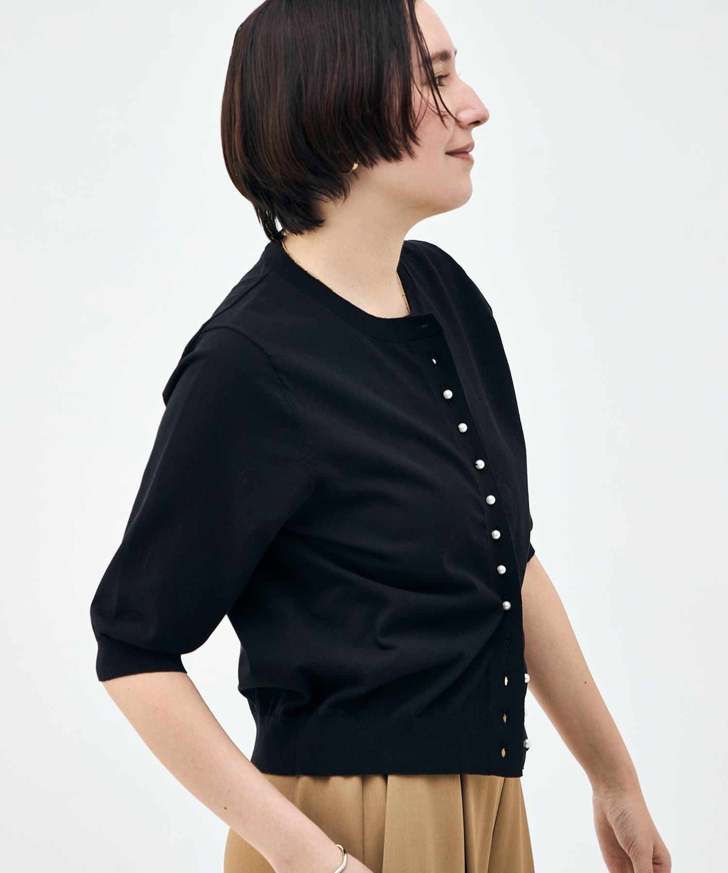 NOLLEY'S(ノーリーズ) 《手洗い可能》コットンテックス6分袖カーディガン