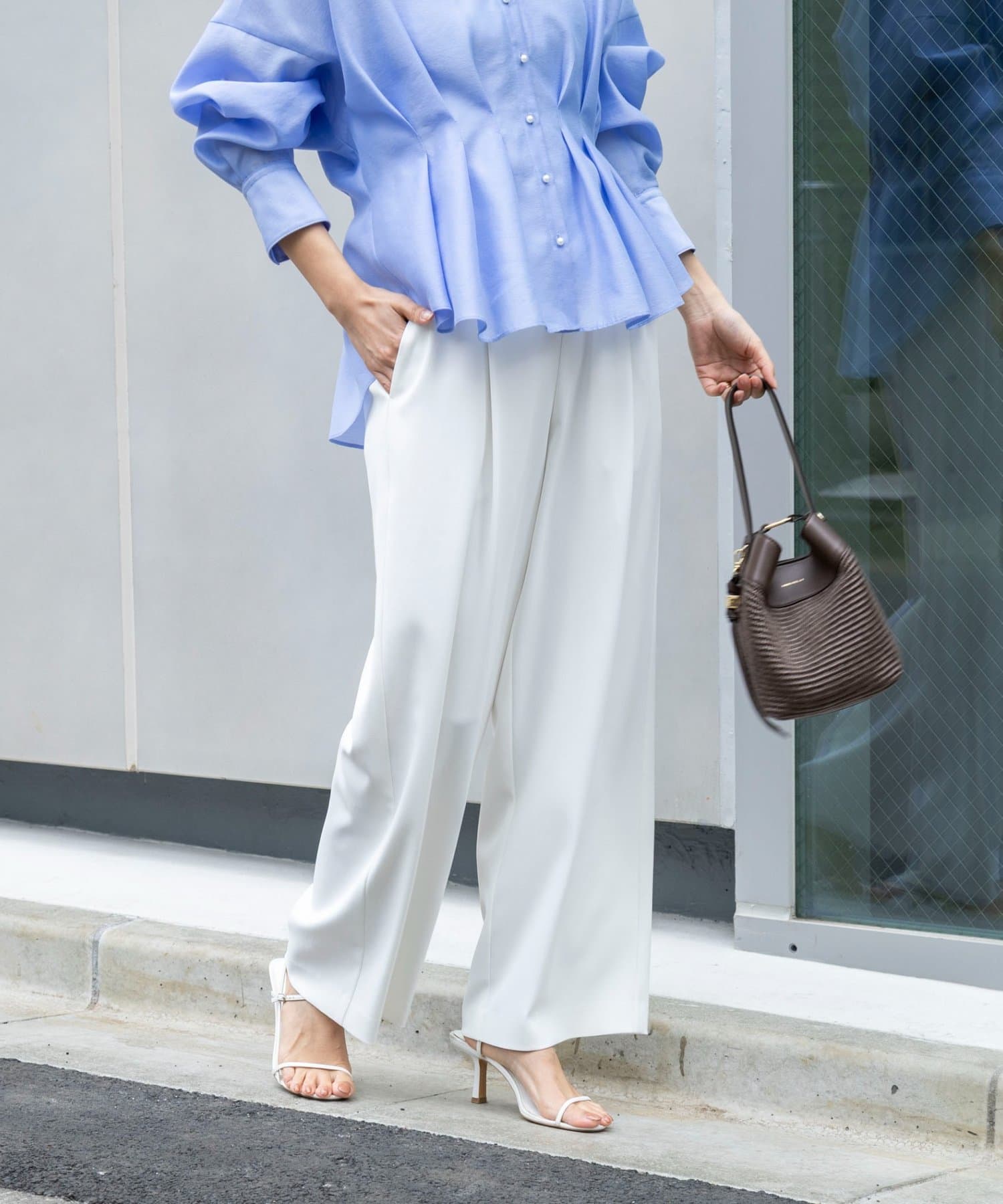 NOLLEY'S(ノーリーズ) 《セットアップ対応》ウォッシャブルイージーツイルセミワイドパンツ