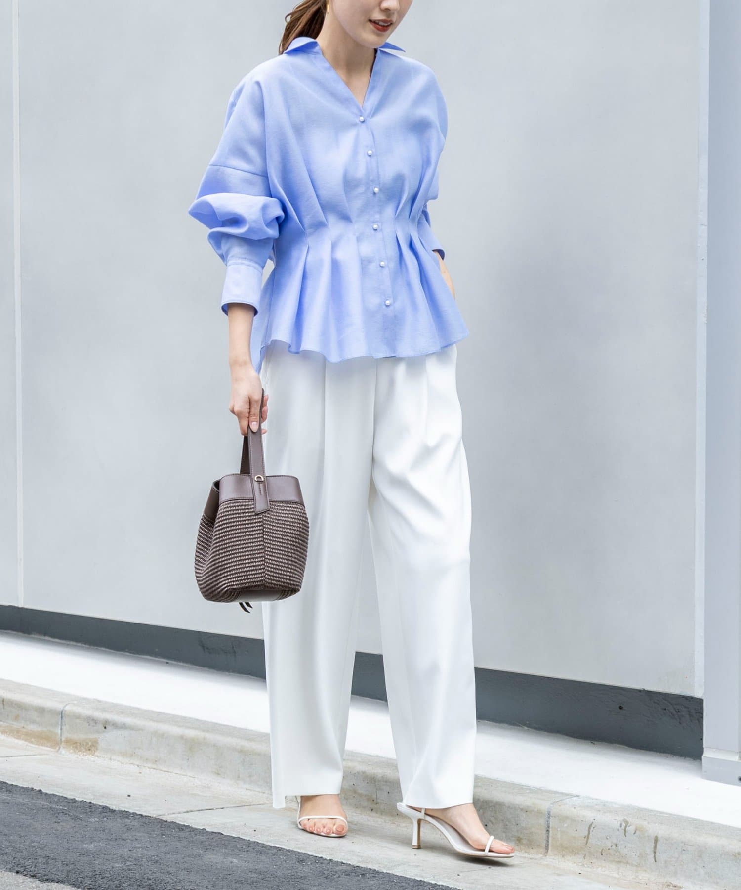 セットアップ対応》ウォッシャブルイージーツイルセミワイドパンツ