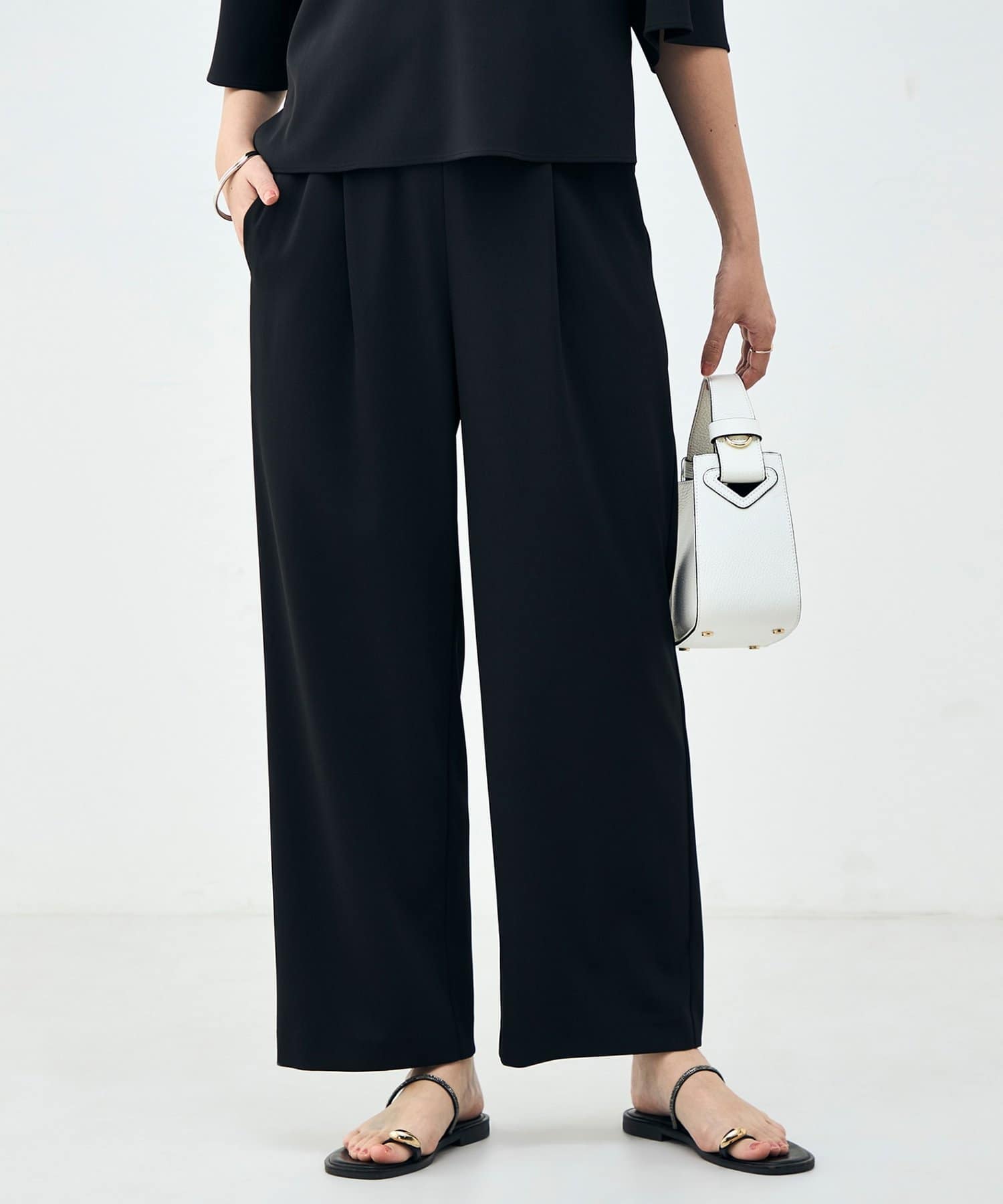 NOLLEY'S(ノーリーズ) 《セットアップ対応》ウォッシャブルイージーツイルセミワイドパンツ