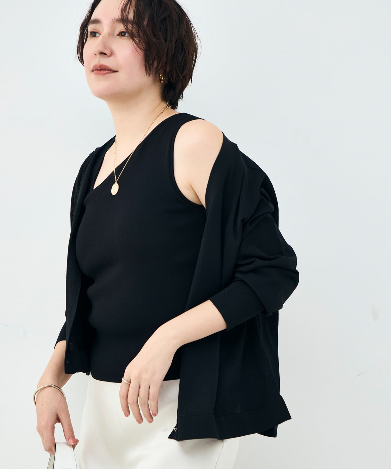 NOLLEY'S(ノーリーズ) 《手洗い可能》アシメントリーカップ付きタンクトップ