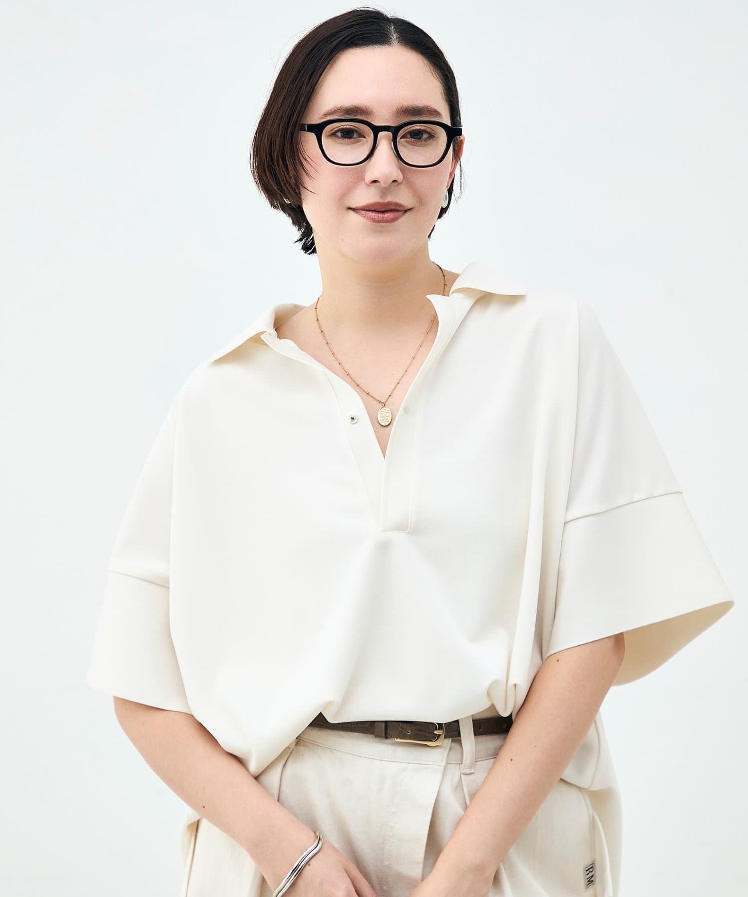 NOLLEY'S(ノーリーズ) ウォッシャブルョーポロ襟ハーフスリーブジゼットダンボール