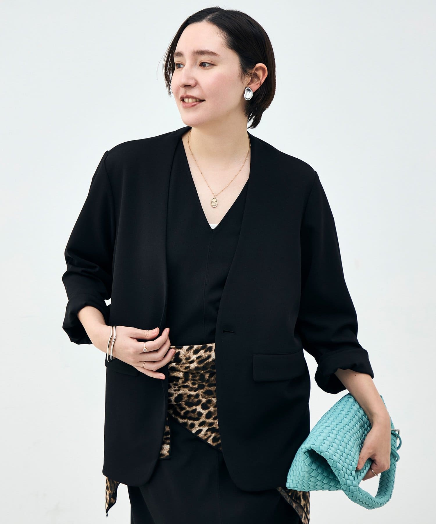 NOLLEY'S(ノーリーズ) ウォッシャブルノーカラージャケットジョーゼットダンボール