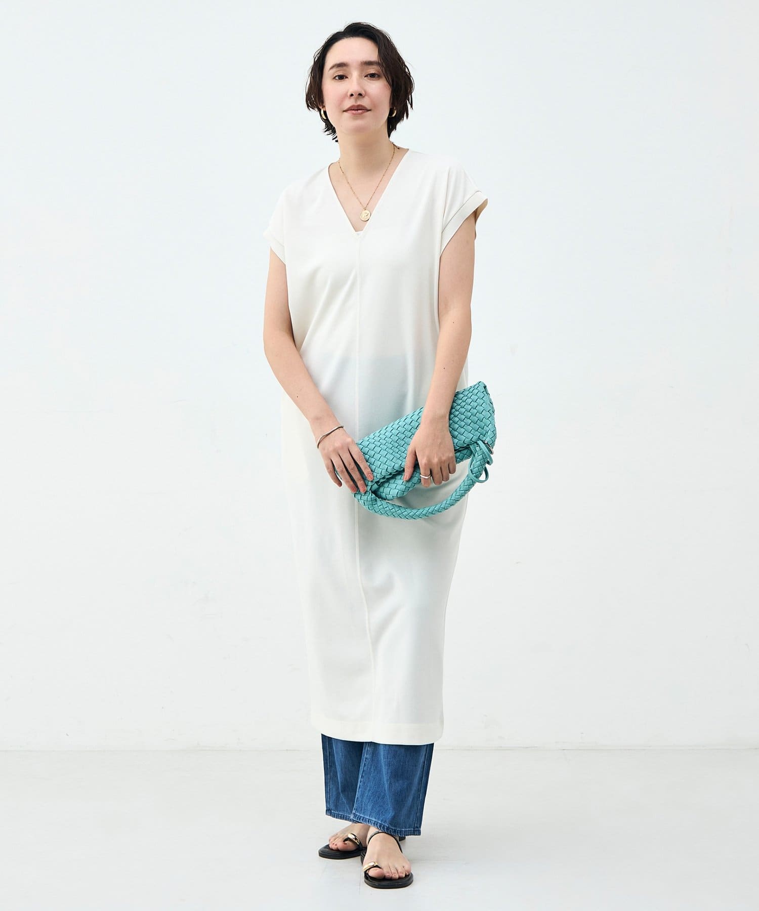 NOLLEY'S(ノーリーズ) ウォッシャブル袖口リブマキシ丈ワンピースジョーゼットダンボール