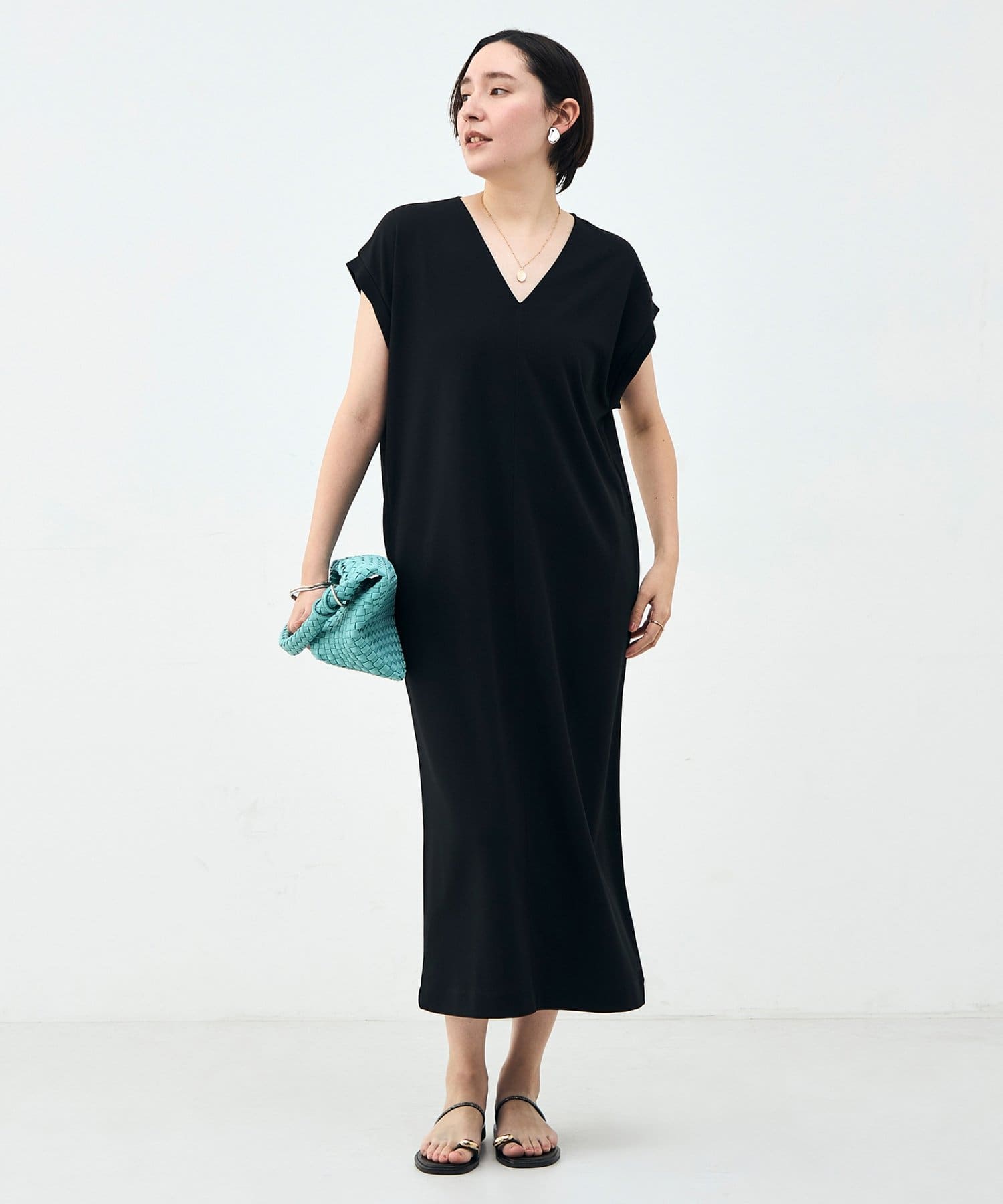 NOLLEY'S(ノーリーズ) ウォッシャブル袖口リブマキシ丈ワンピースジョーゼットダンボール