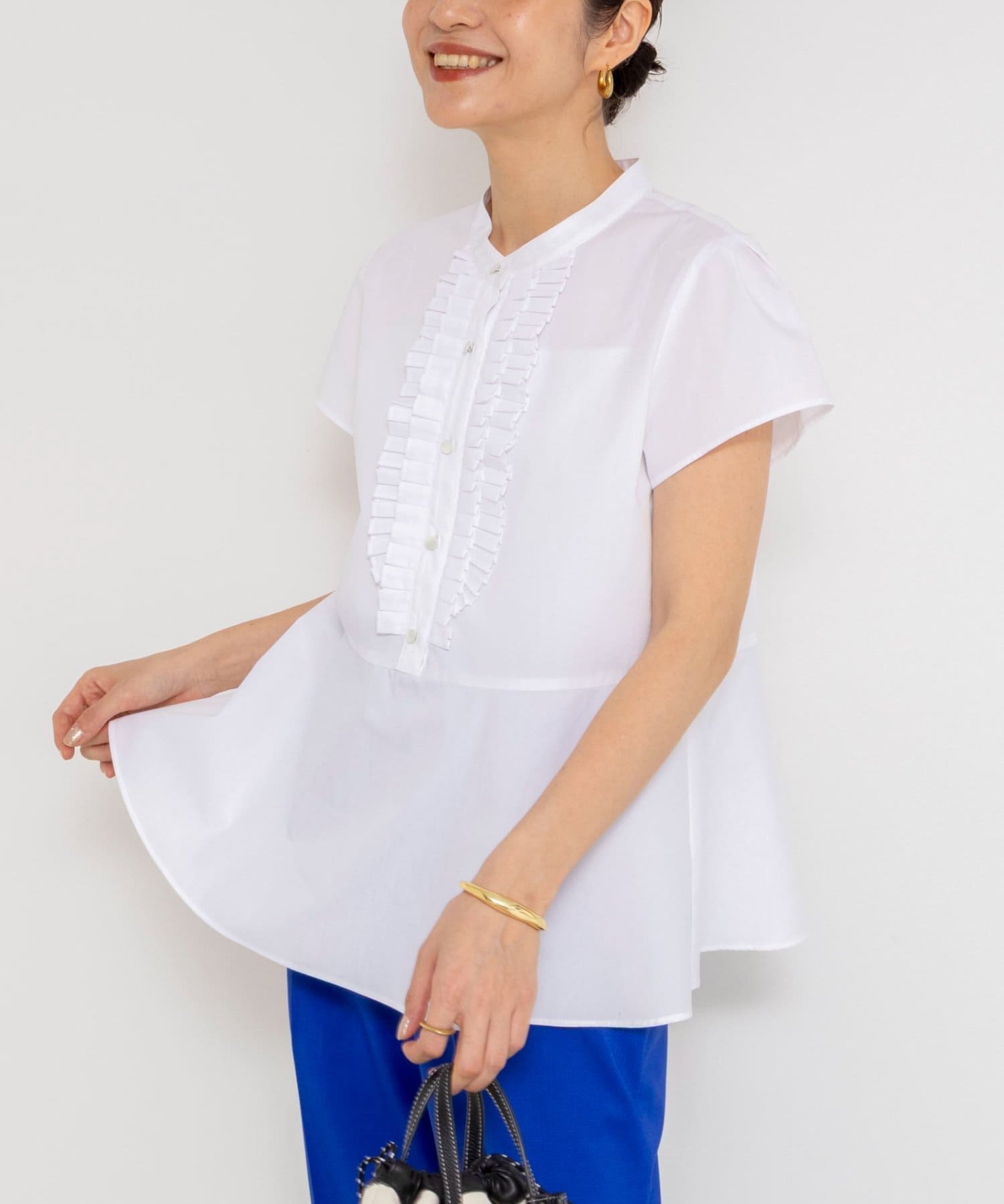 NOLLEY'S(ノーリーズ) ウォッシャブル前立プリーツペプラムブラウス