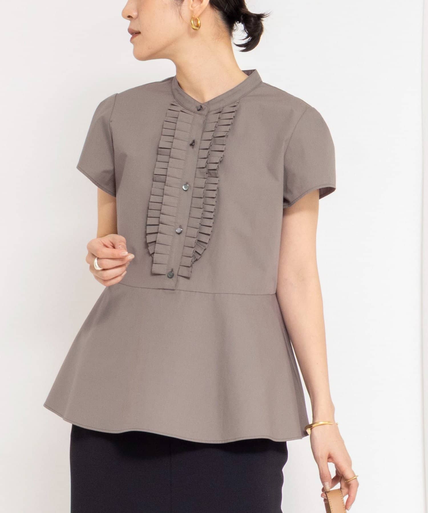 NOLLEY'S(ノーリーズ) ウォッシャブル前立プリーツペプラムブラウス