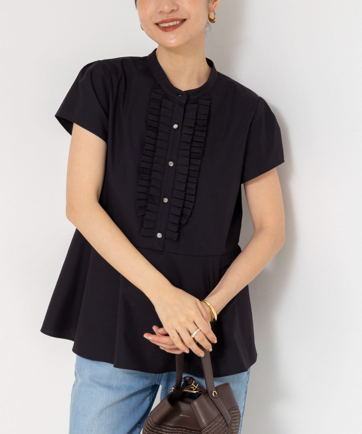 NOLLEY'S(ノーリーズ) ウォッシャブル前立プリーツペプラムブラウス