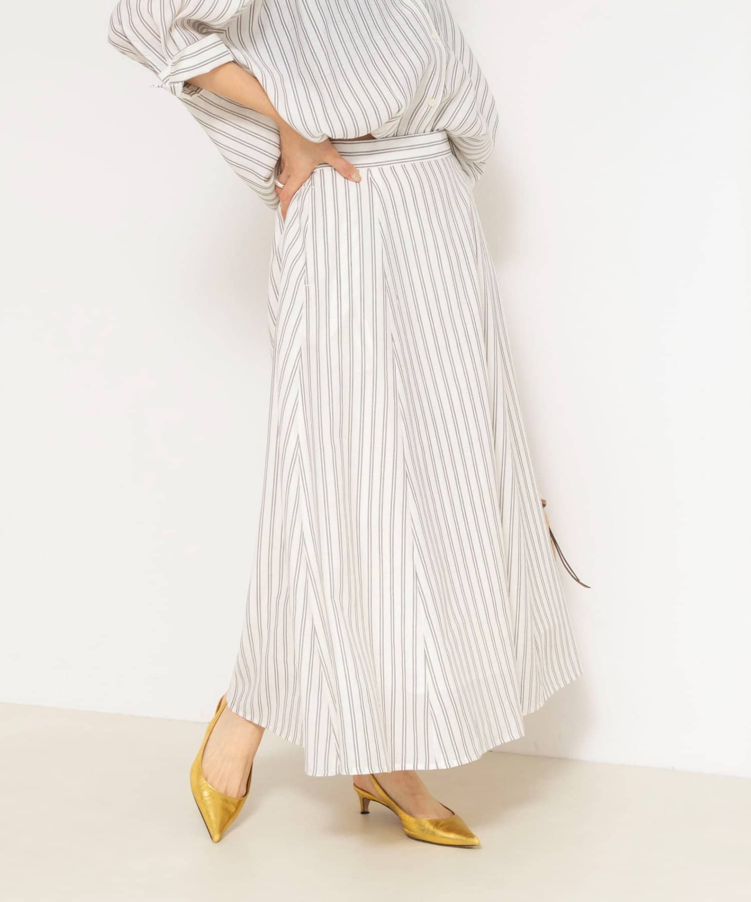 NOLLEY'S(ノーリーズ) 《セットアップ対応》ウォッシャブルストライプフレアスカート