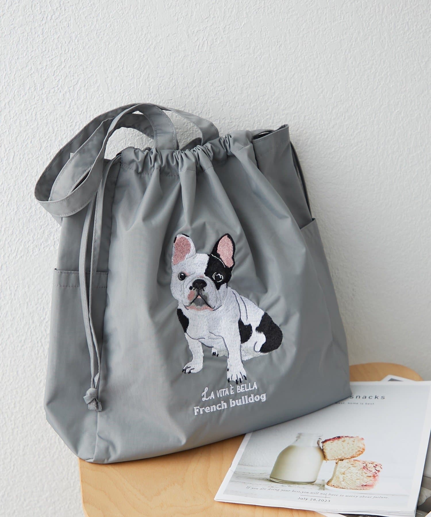 Remind me and forever(リマインドミーアンドフォーエバー) 【お散歩にもぴったり♪】アニマル刺繍巾着トートバッグ