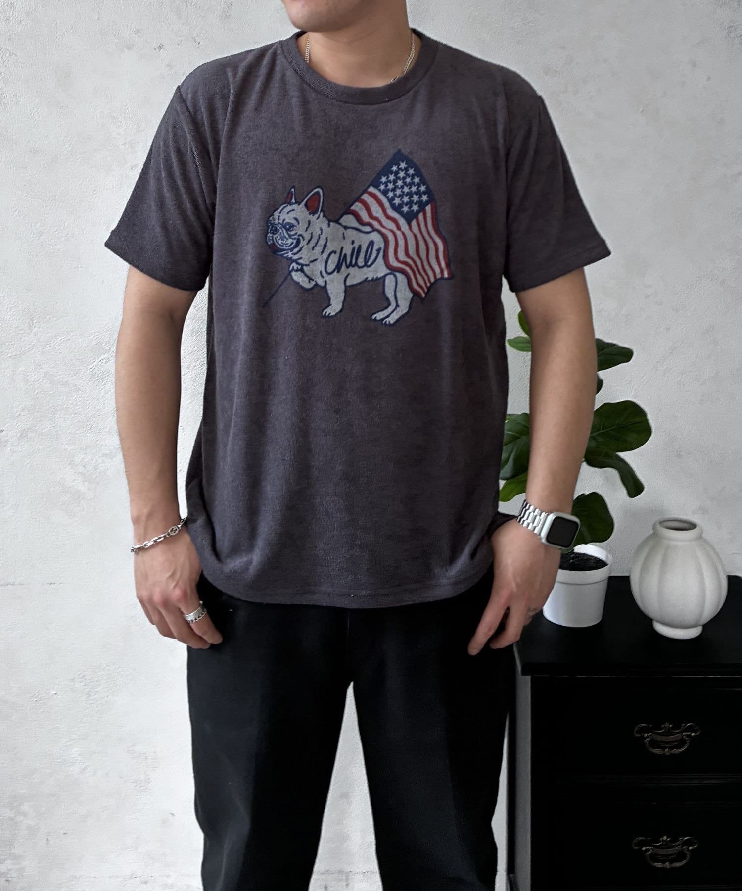 LOCUST(ローカスト) パイルフレンチブルUSAフラッグT