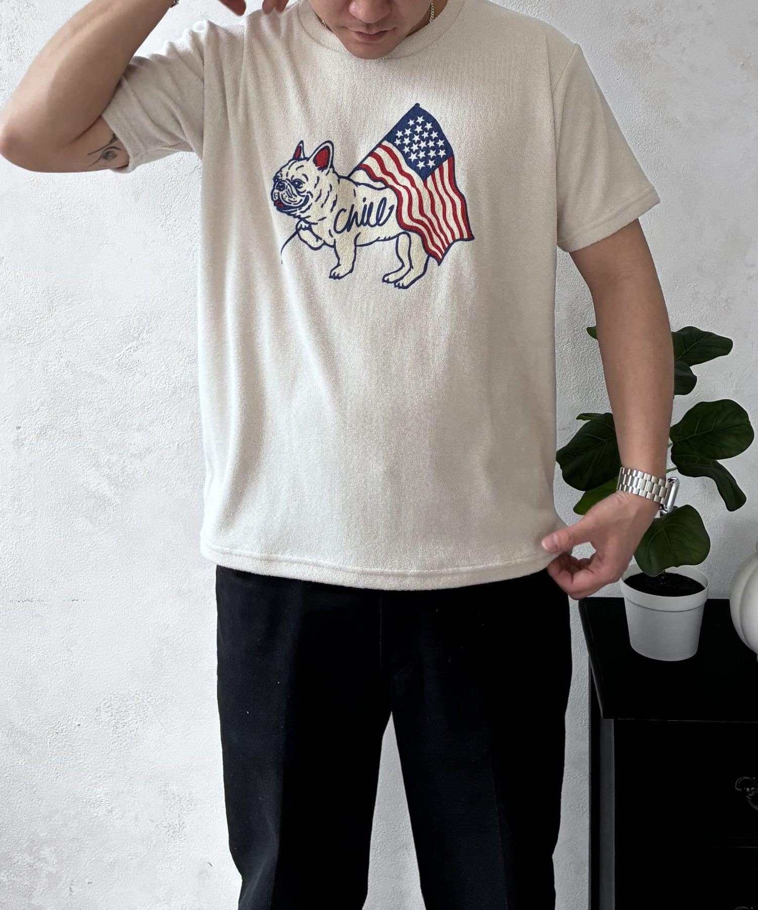 LOCUST(ローカスト) パイルフレンチブルUSAフラッグT