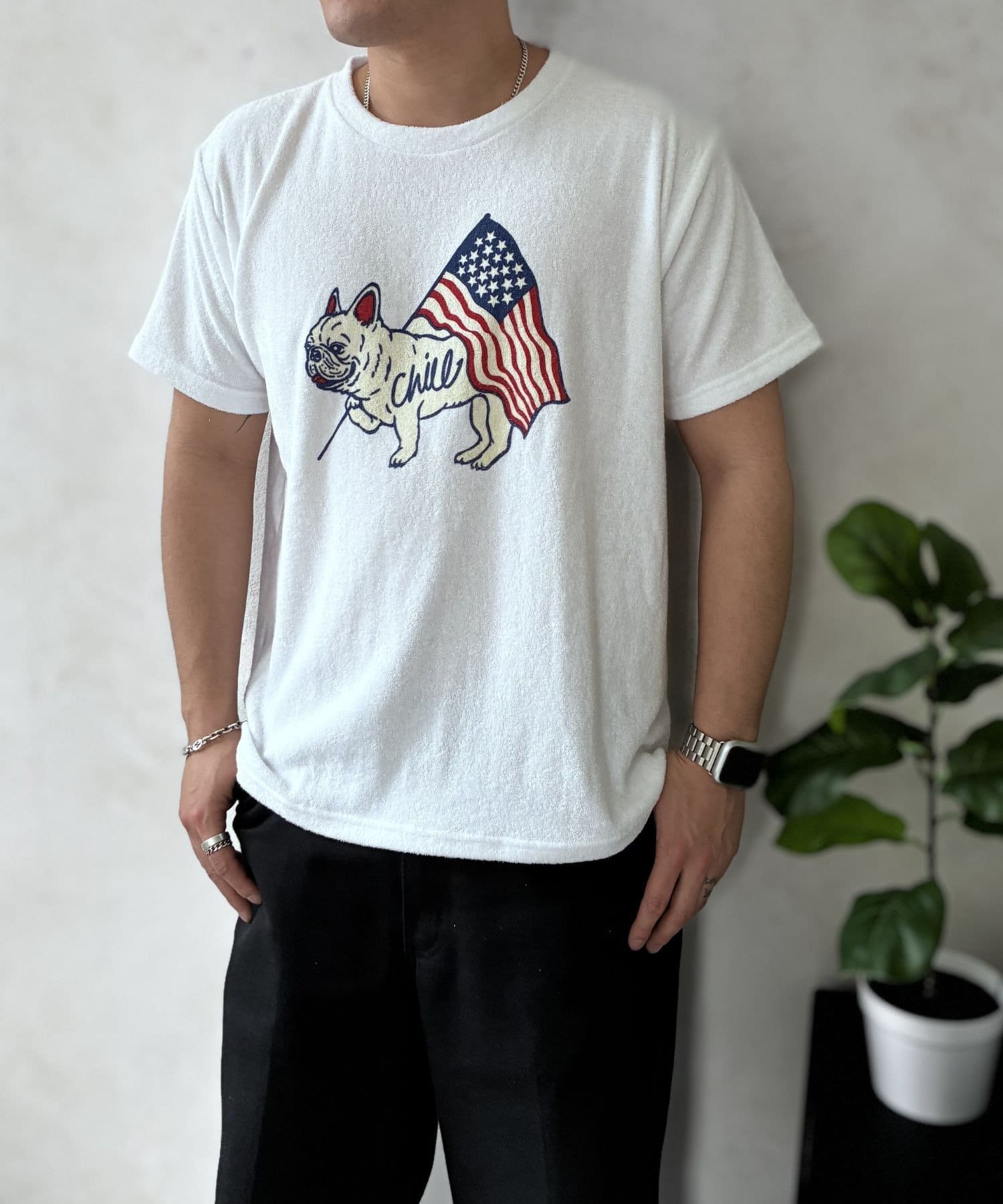 LOCUST(ローカスト) パイルフレンチブルUSAフラッグT