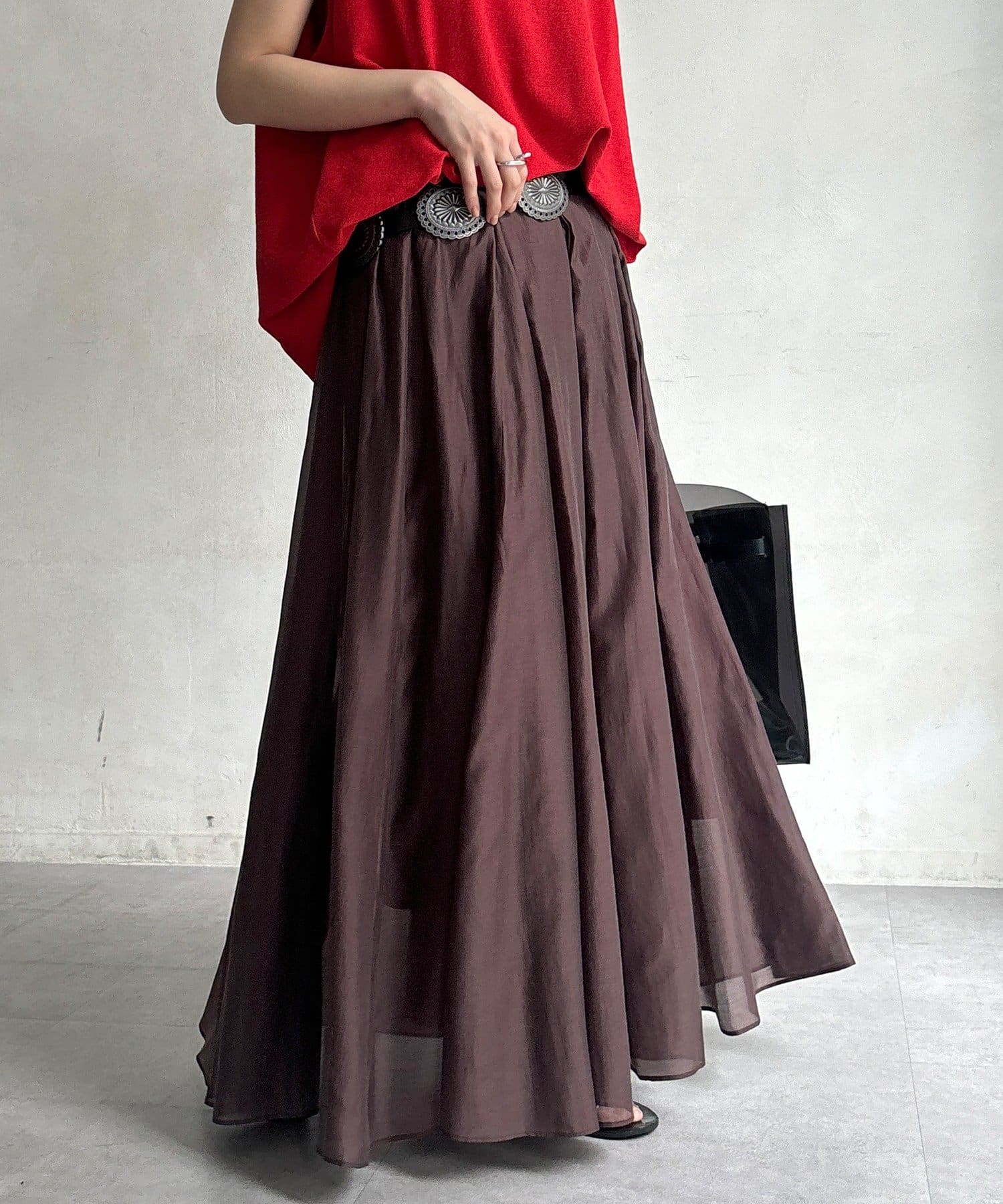 DOUDOU(ドゥドゥ) テンセルタックギャザースカート