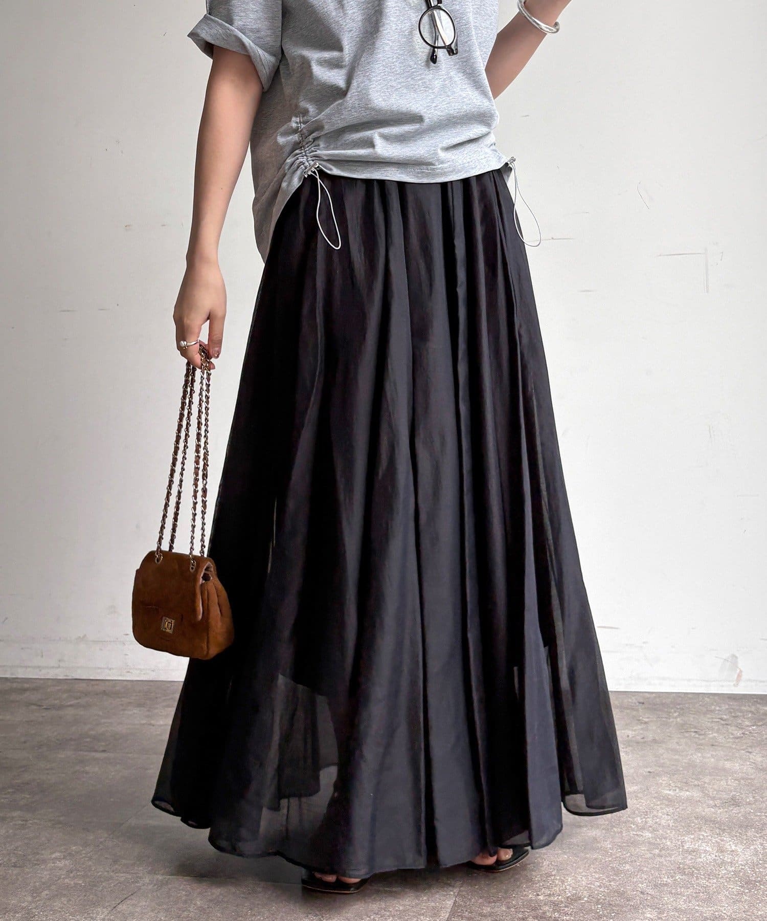 DOUDOU(ドゥドゥ) テンセルタックギャザースカート