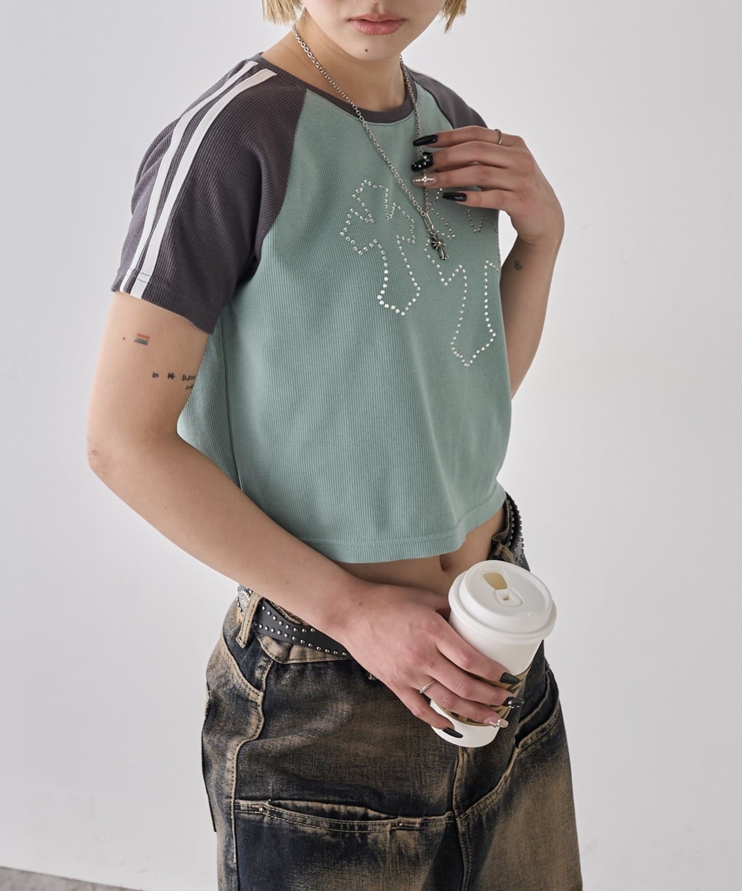 OUTLET(アウトレット) 【WHO'S WHO gallery】ラグランクロスライン半袖TEE