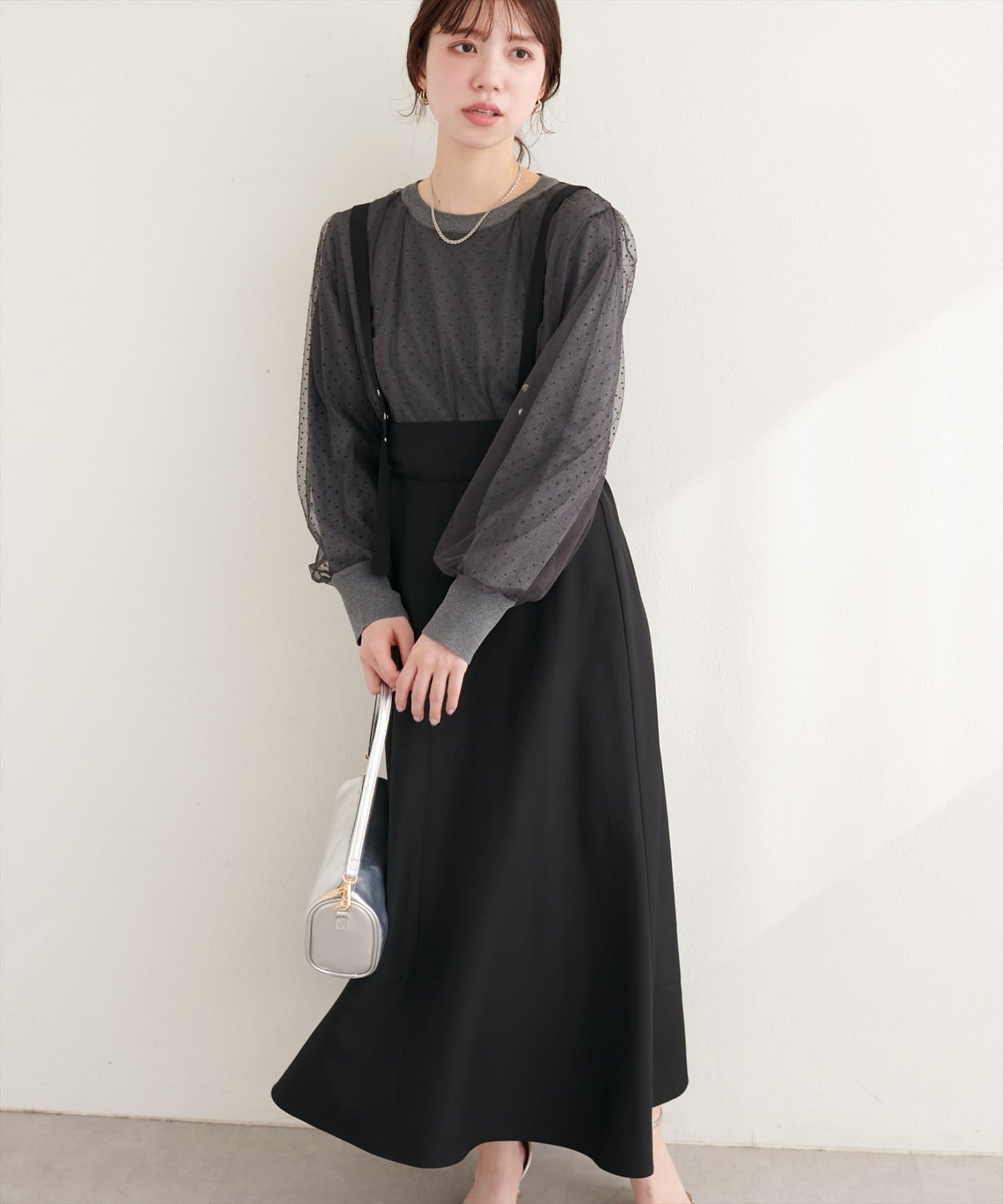 natural couture(ナチュラルクチュール) ドット釦デザイン２WAYスカート