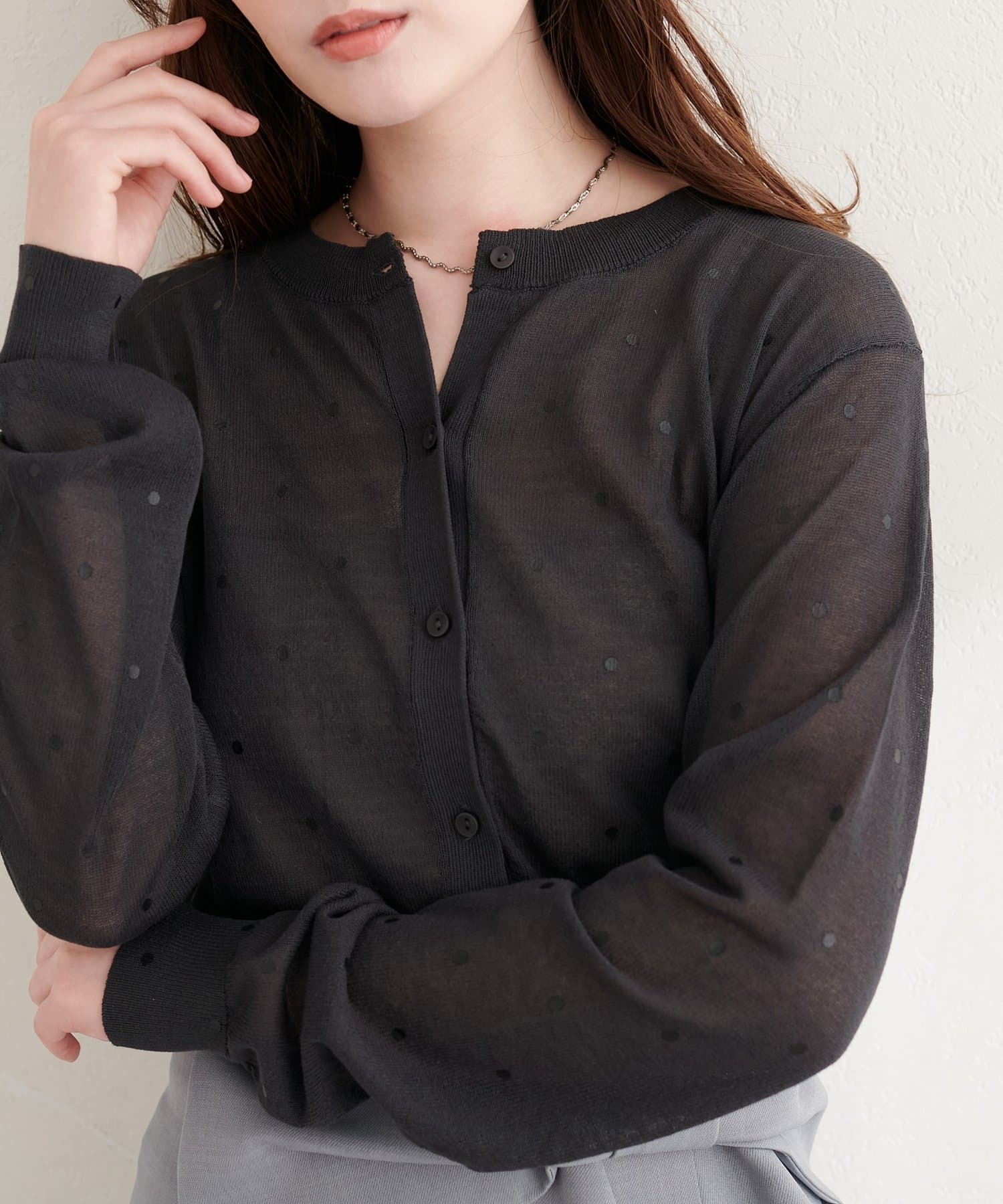 natural couture(ナチュラルクチュール) ドットシアーカーディガン