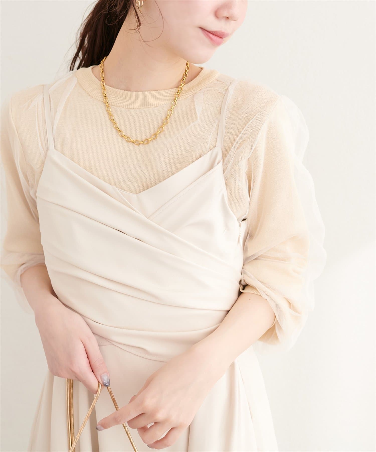 natural couture(ナチュラルクチュール) チュールレイヤードニットプルオーバー