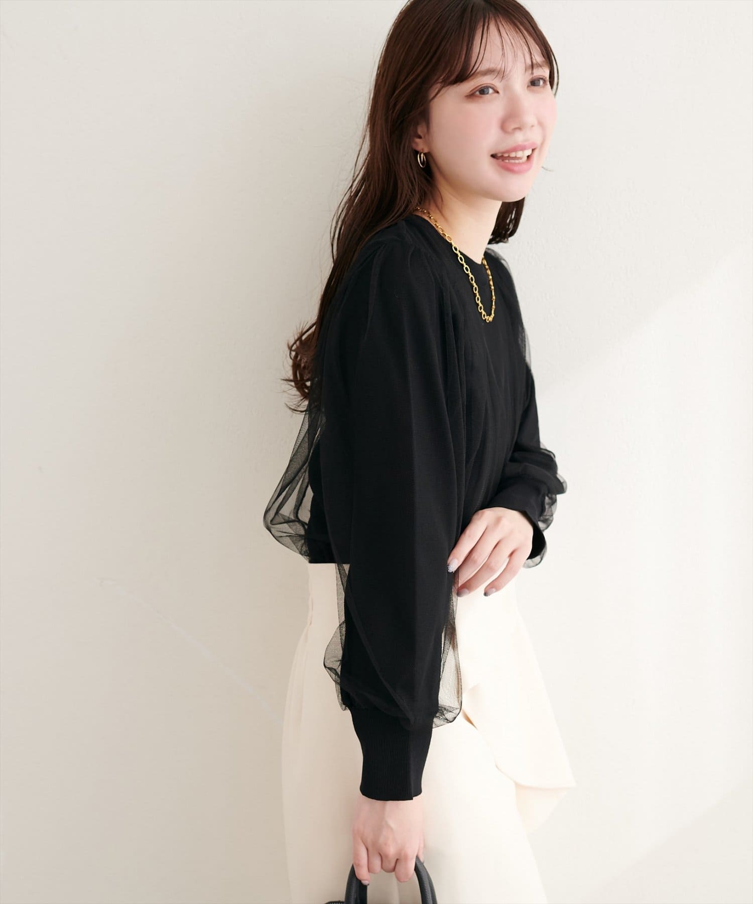 natural couture(ナチュラルクチュール) チュールレイヤードニットプルオーバー