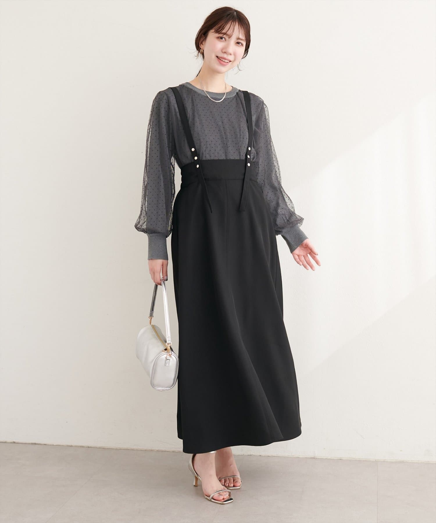 natural couture(ナチュラルクチュール) チュールレイヤードニットプルオーバー