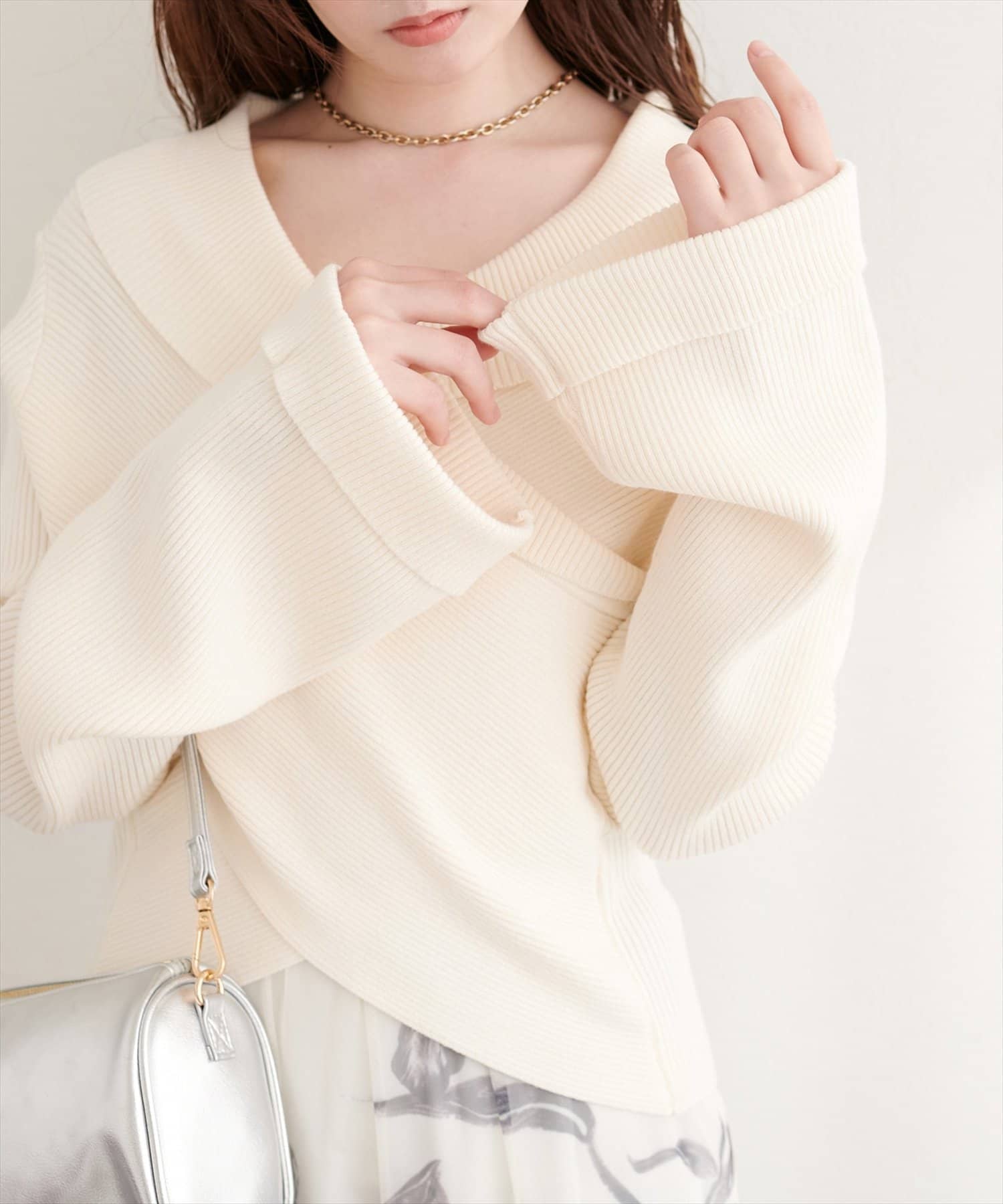 natural couture(ナチュラルクチュール) カシュクールフレア袖ニット