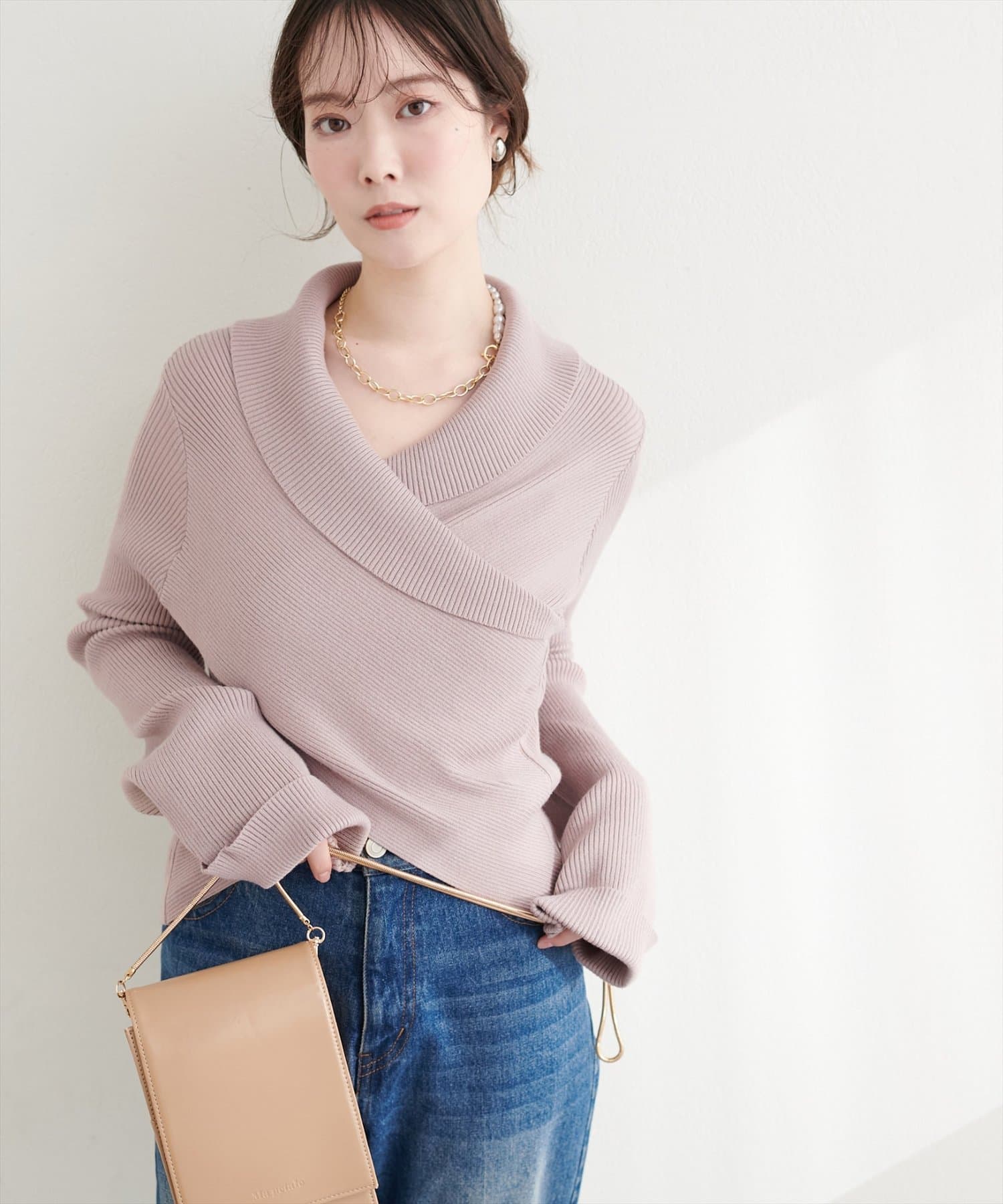 natural couture(ナチュラルクチュール) カシュクールフレア袖ニット