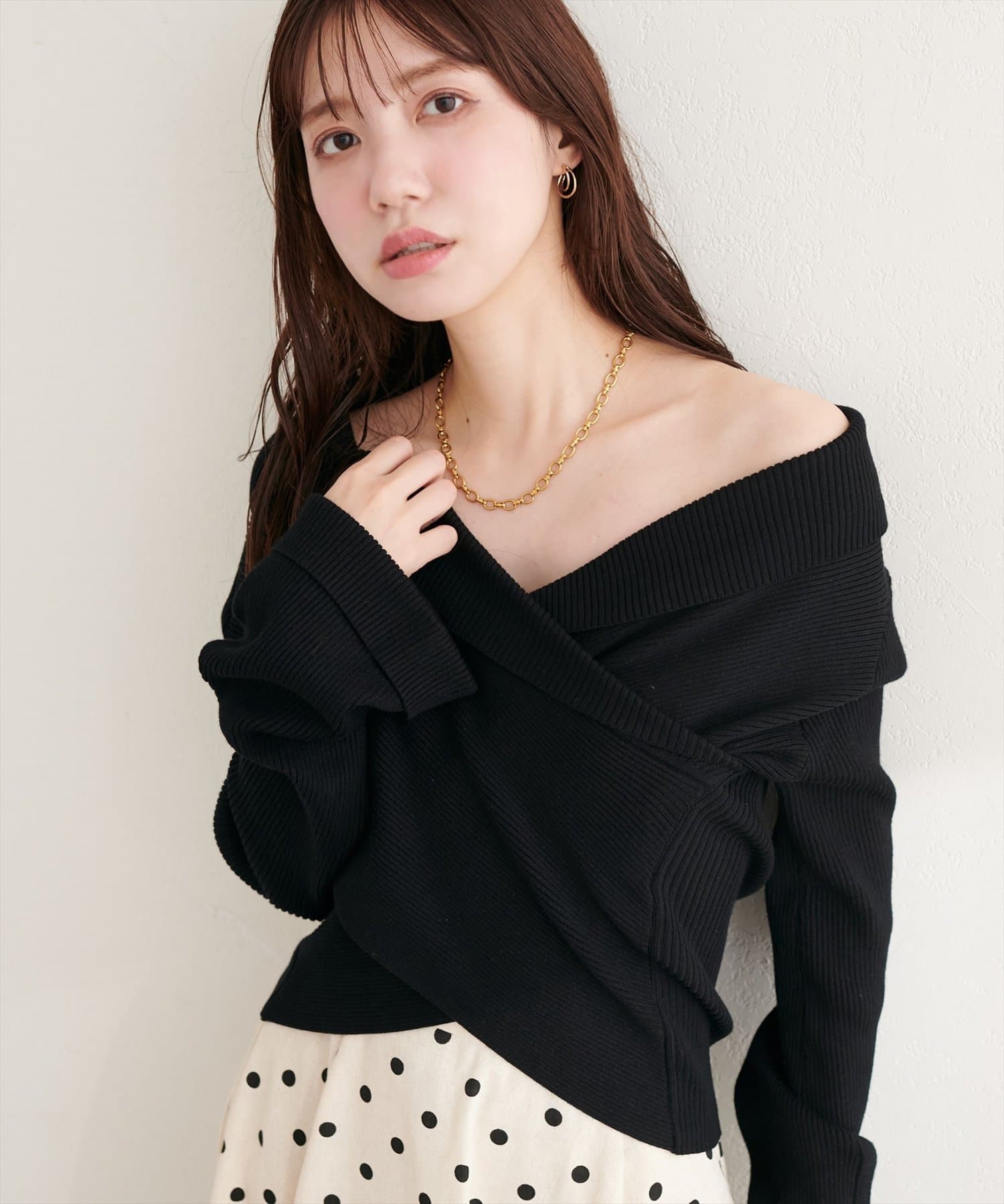 natural couture(ナチュラルクチュール) カシュクールフレア袖ニット