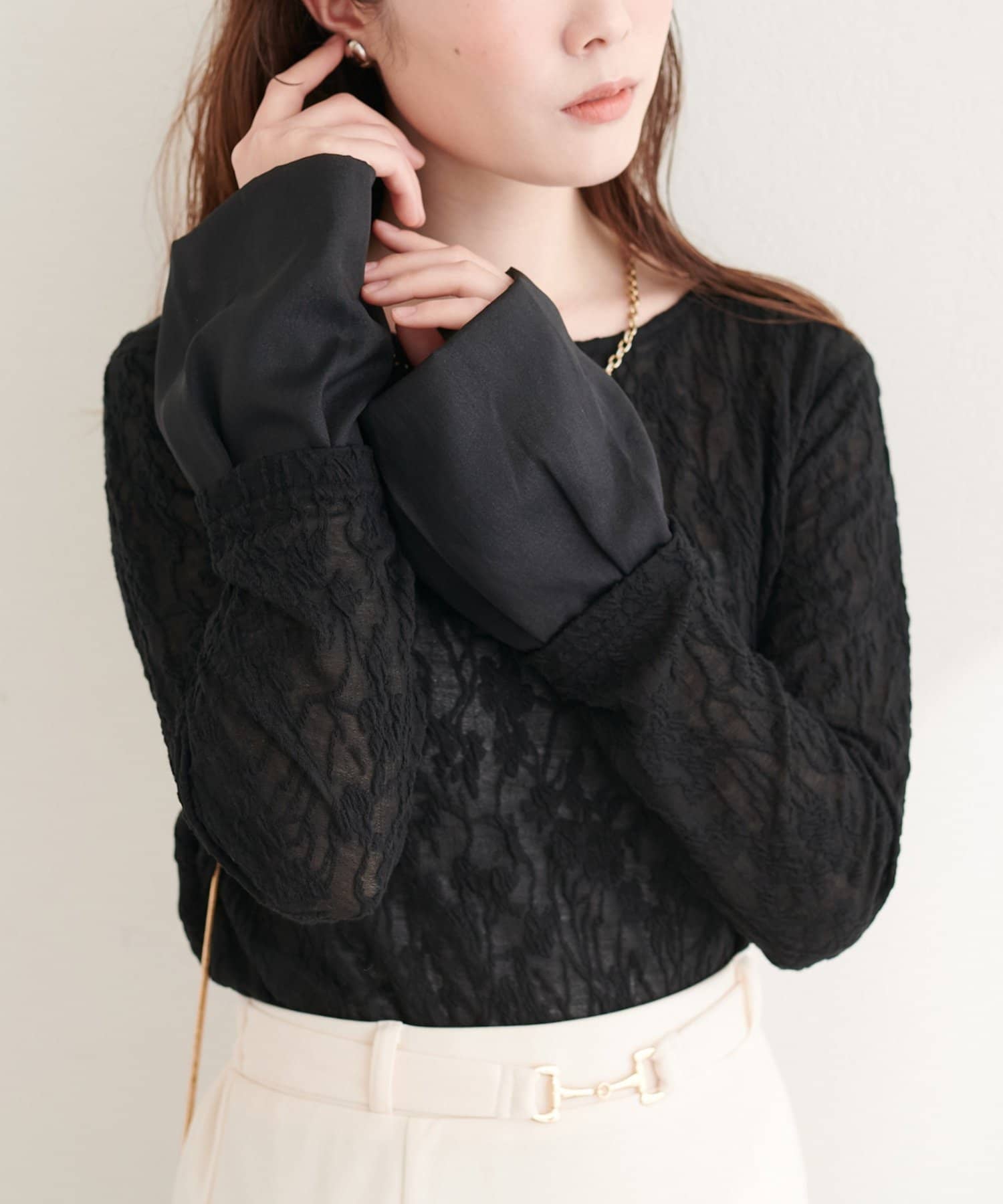 natural couture(ナチュラルクチュール) レースジャガードプルオーバー