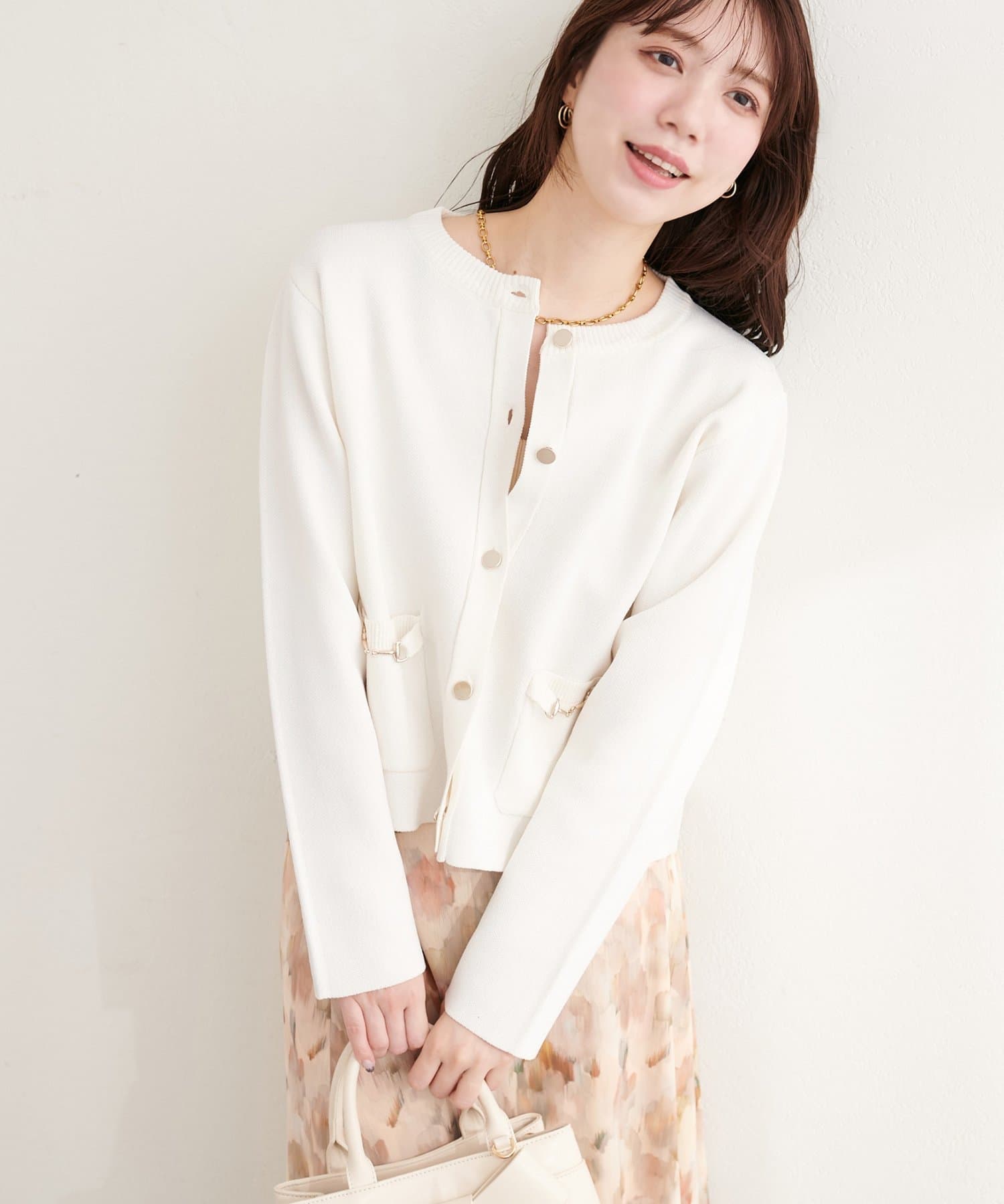 natural couture(ナチュラルクチュール) ビットポケットニットジャケット