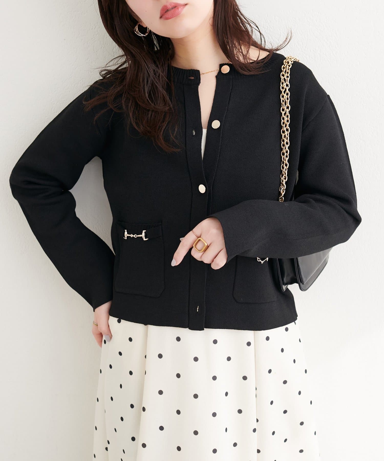 natural couture(ナチュラルクチュール) ビットポケットニットジャケット