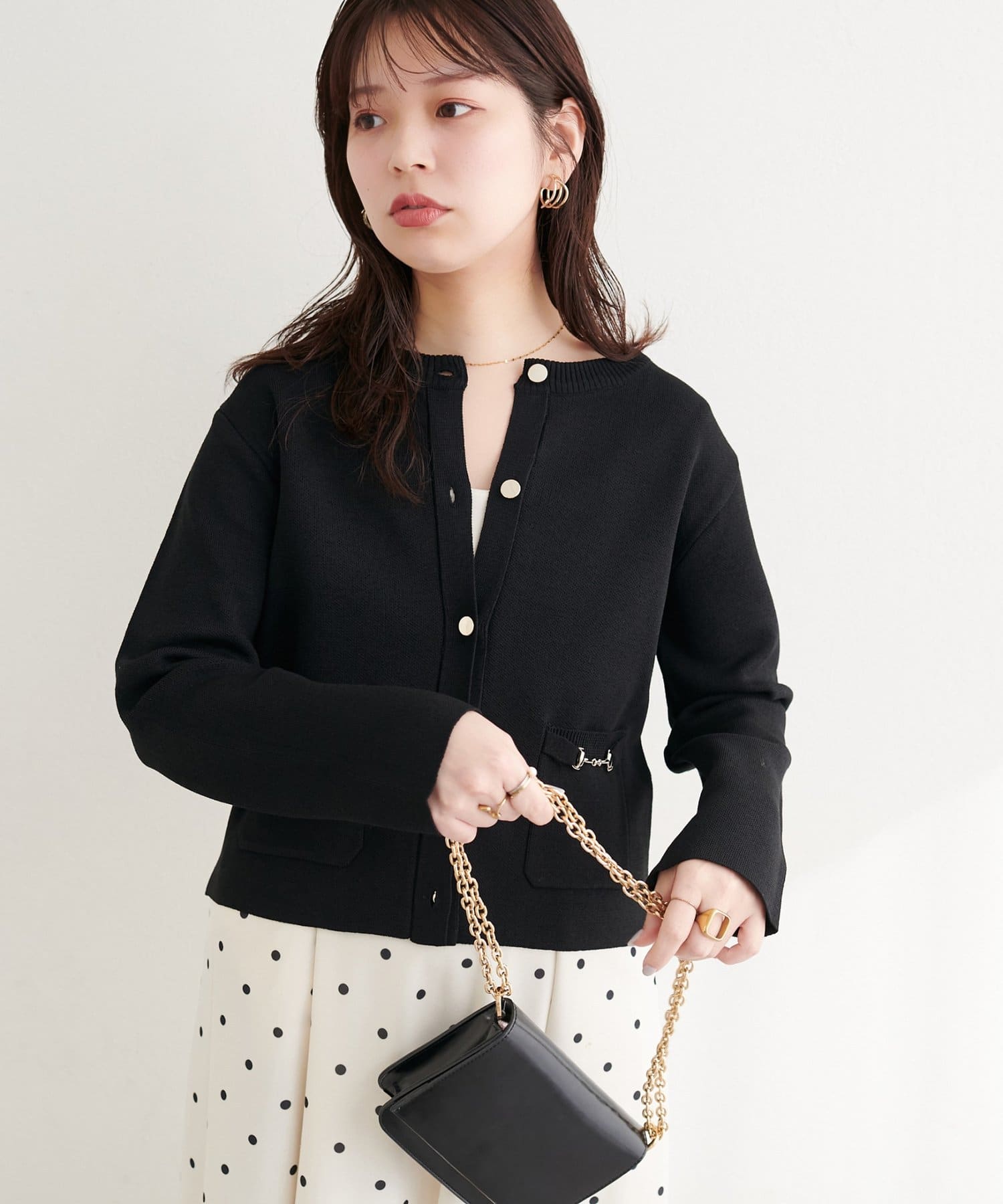 natural couture(ナチュラルクチュール) ビットポケットニットジャケット