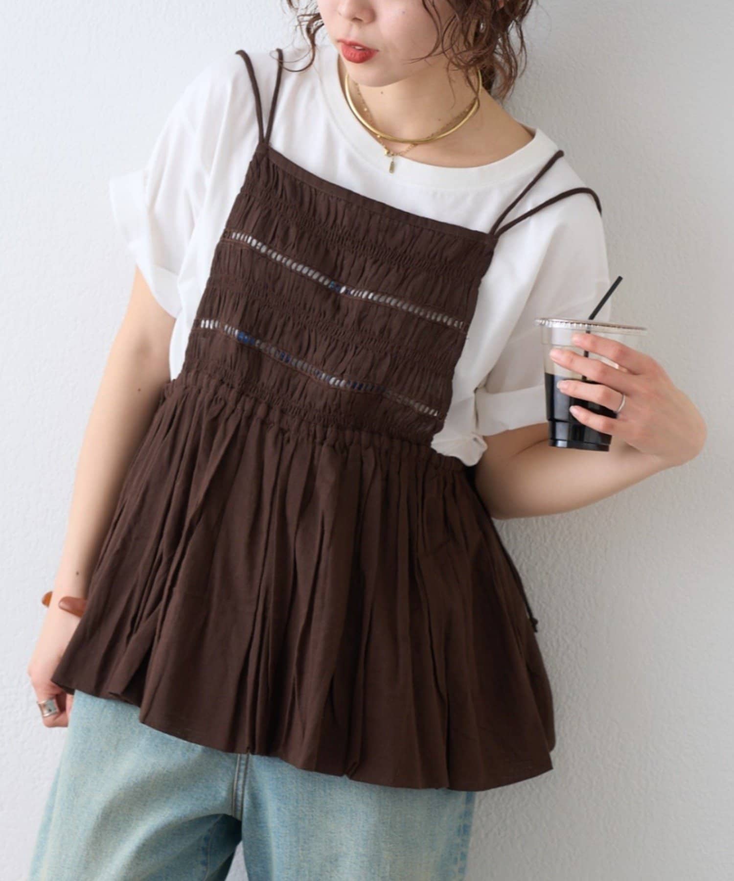 CIAOPANIC TYPY(チャオパニックティピー) 【India】シャーリングバルーンエプロンキャミチュニック