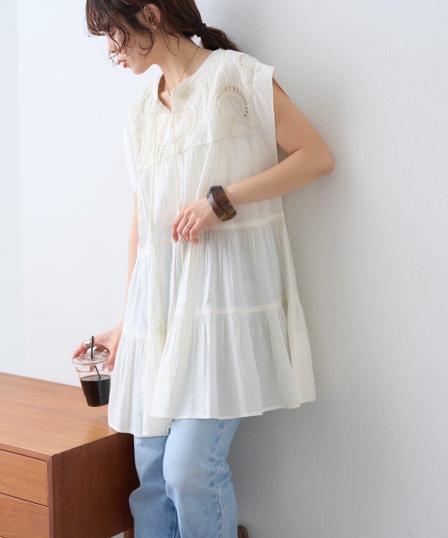 CIAOPANIC TYPY(チャオパニックティピー) 【India】ハシゴレースティアードチュニックワンピ