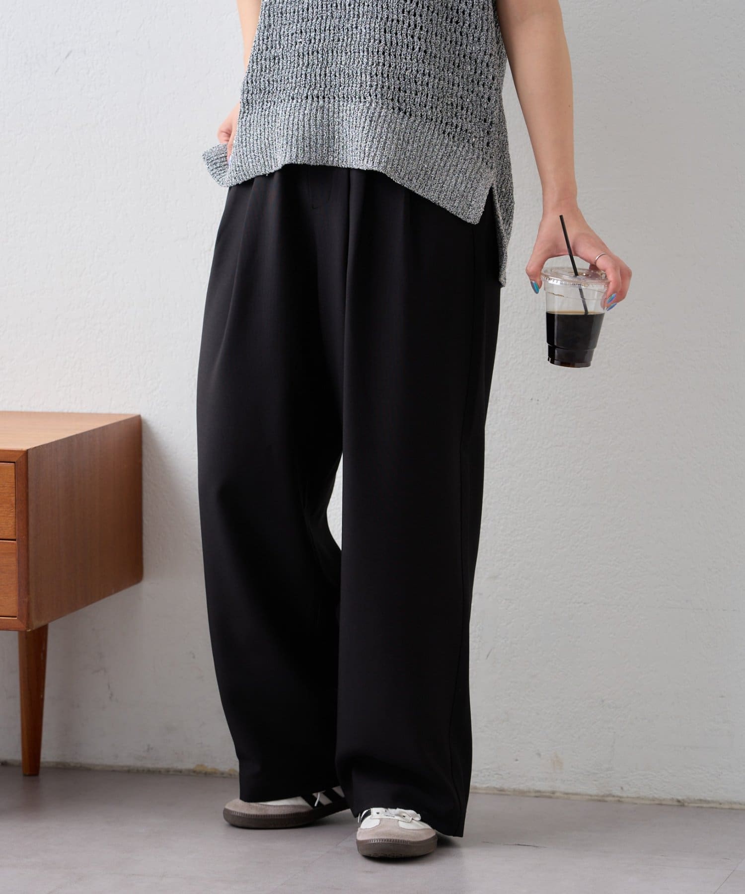 CIAOPANIC TYPY(チャオパニックティピー) 【接触冷感/5サイズ展開】テックリネンウエスト紐ベルトワイドイージースラックス