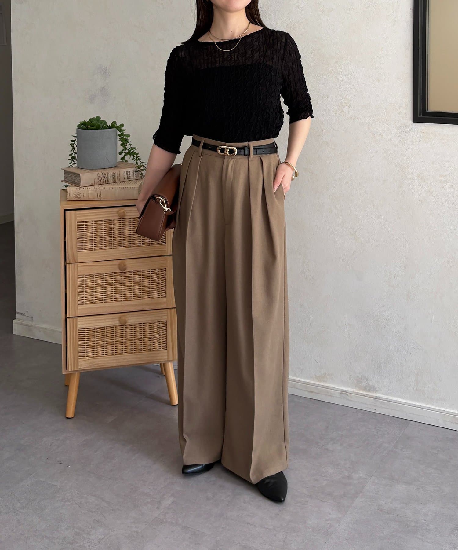 Thevon.(ゼヴォン) ウェーブ柄5分袖シアープルオーバー