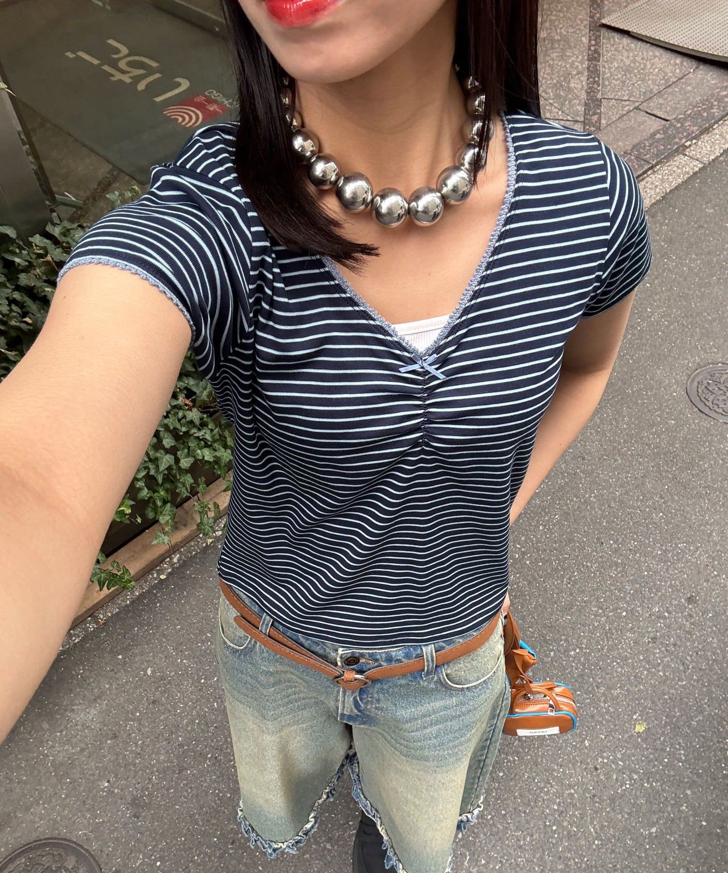 CIAOPANIC(チャオパニック) ピコレースVネックコンパクトTee