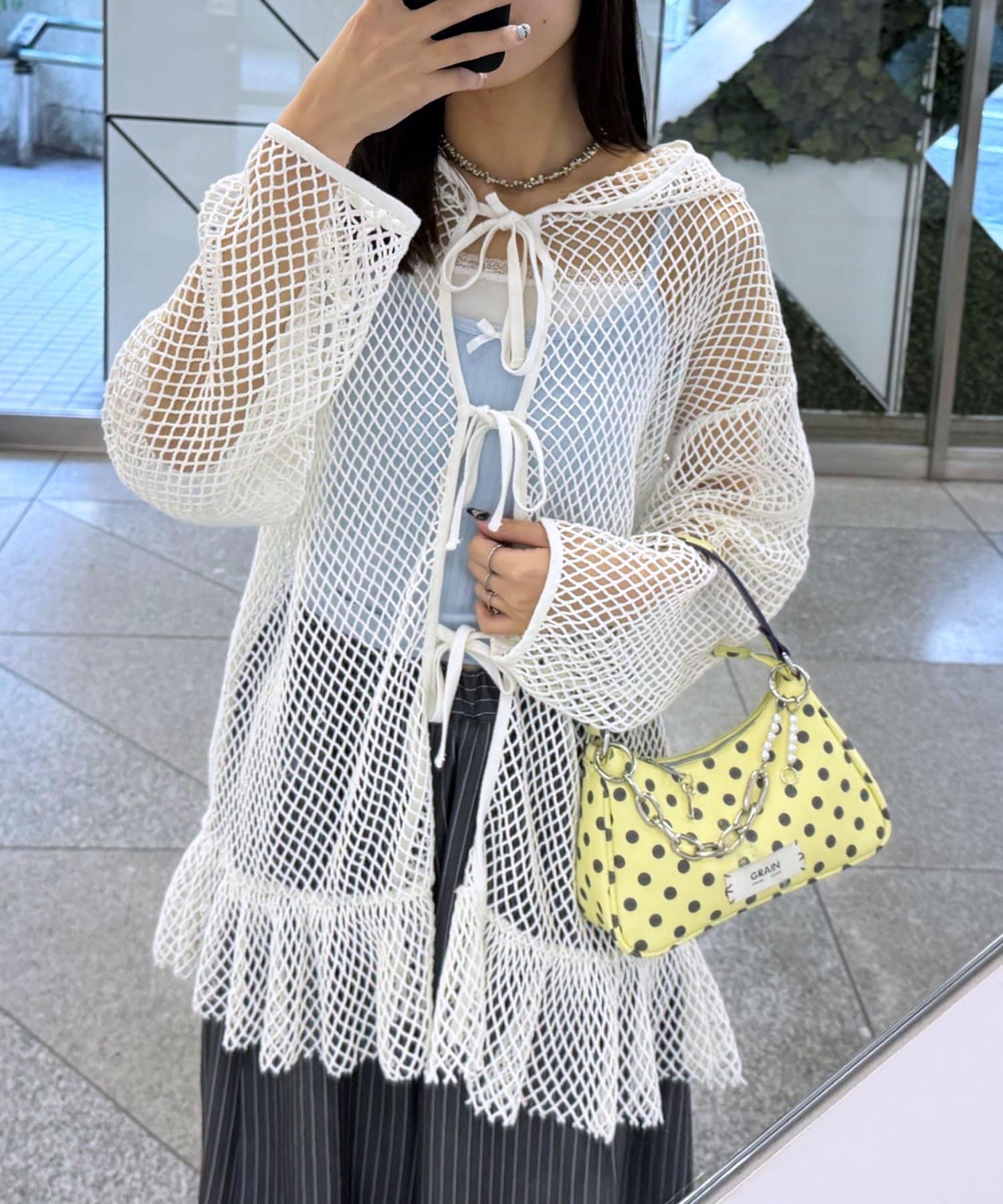 CIAOPANIC(チャオパニック) 【2サイズ展開】メッシュリボンフーディーカーディガン