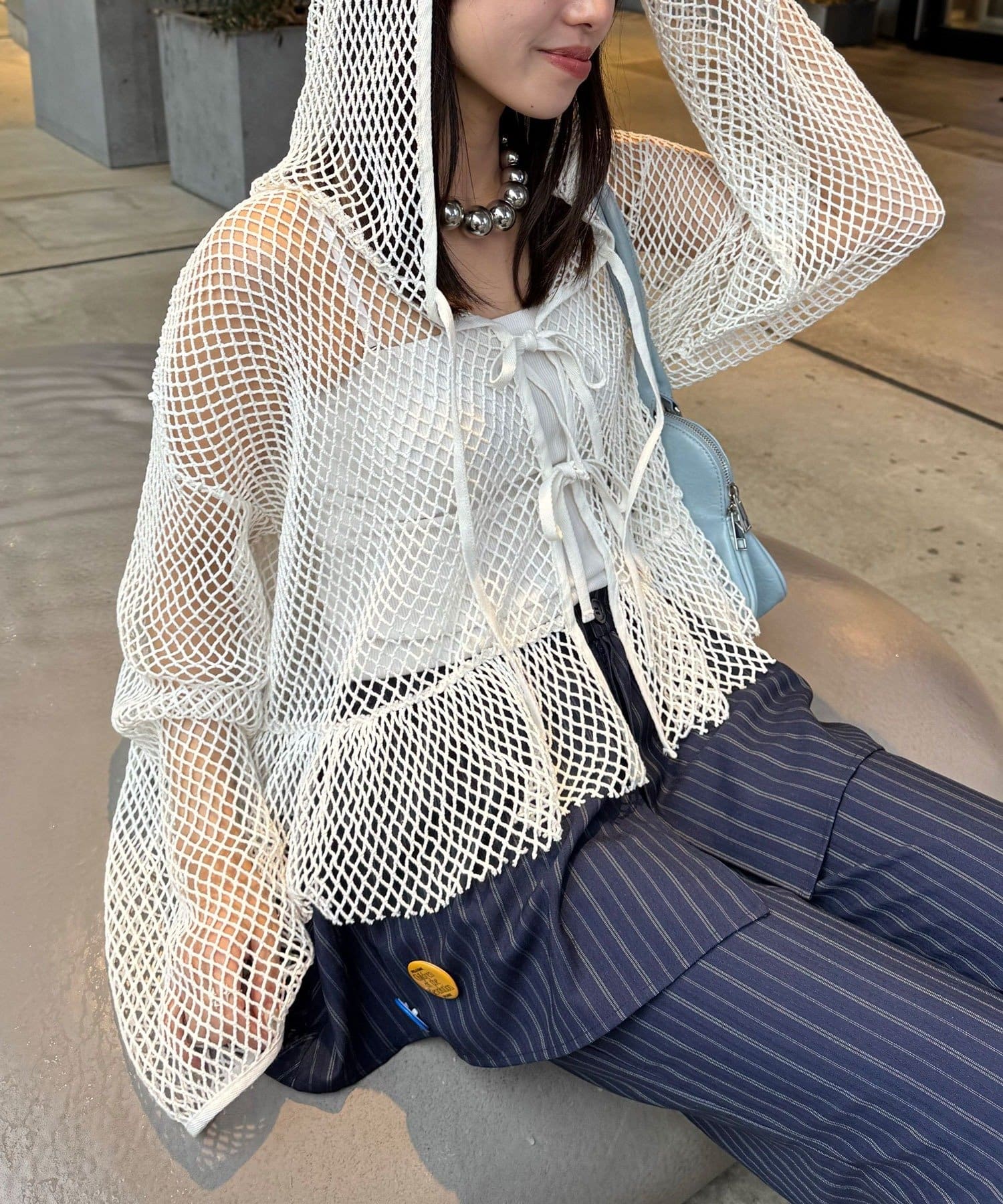 CIAOPANIC(チャオパニック) 【2サイズ展開】メッシュリボンフーディーカーディガン