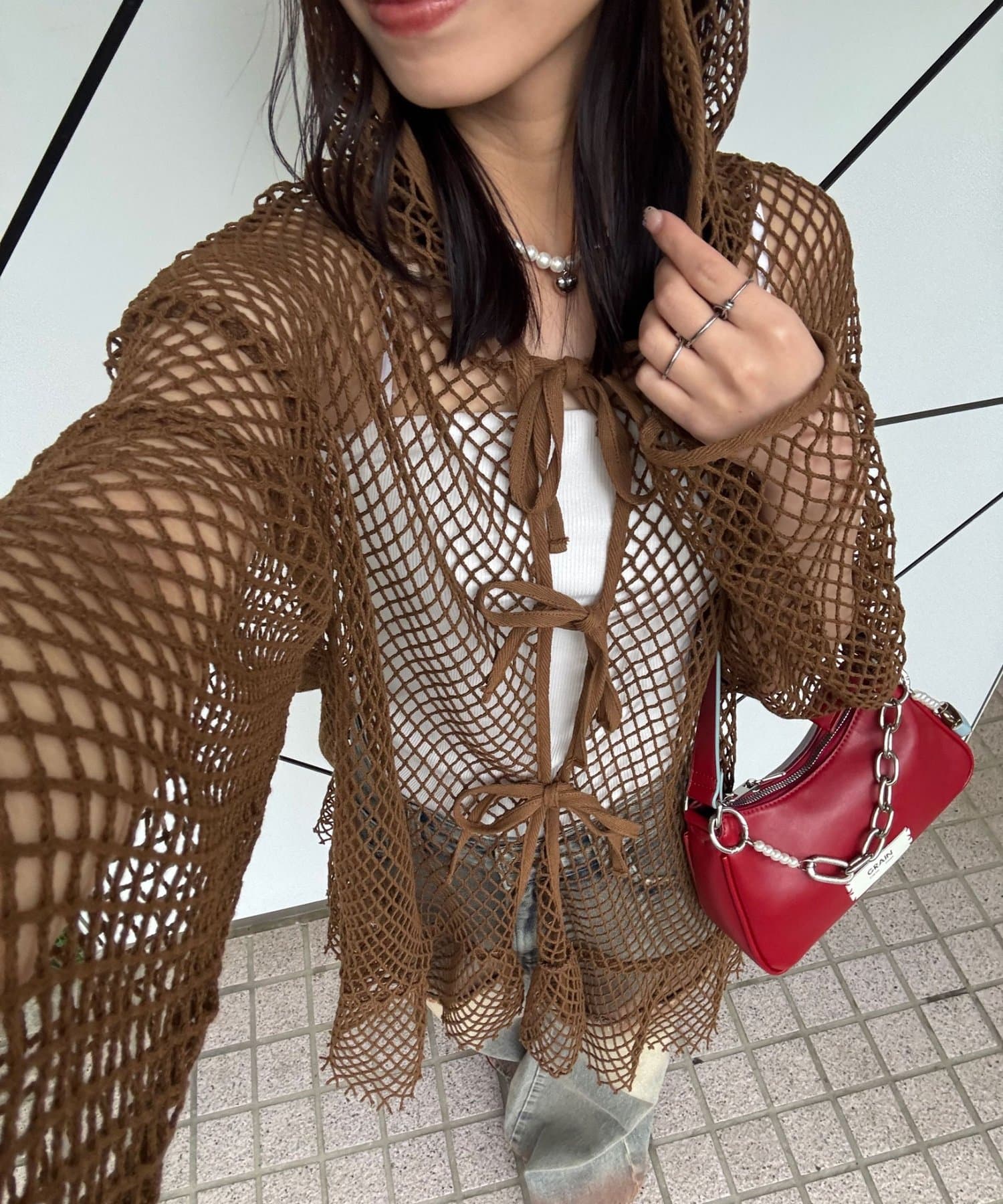 CIAOPANIC(チャオパニック) 【2サイズ展開】メッシュリボンフーディーカーディガン