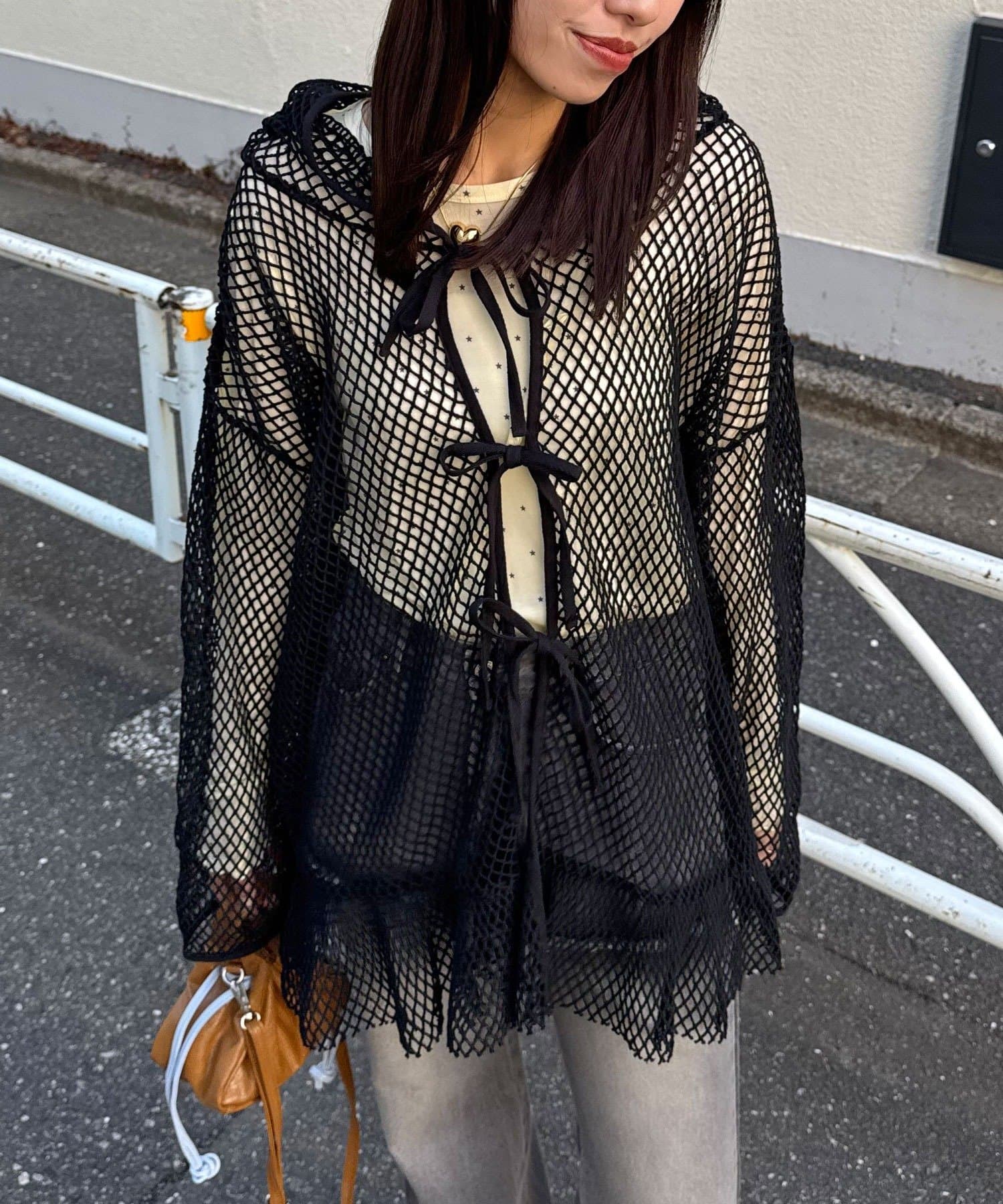 CIAOPANIC(チャオパニック) 【2サイズ展開】メッシュリボンフーディーカーディガン