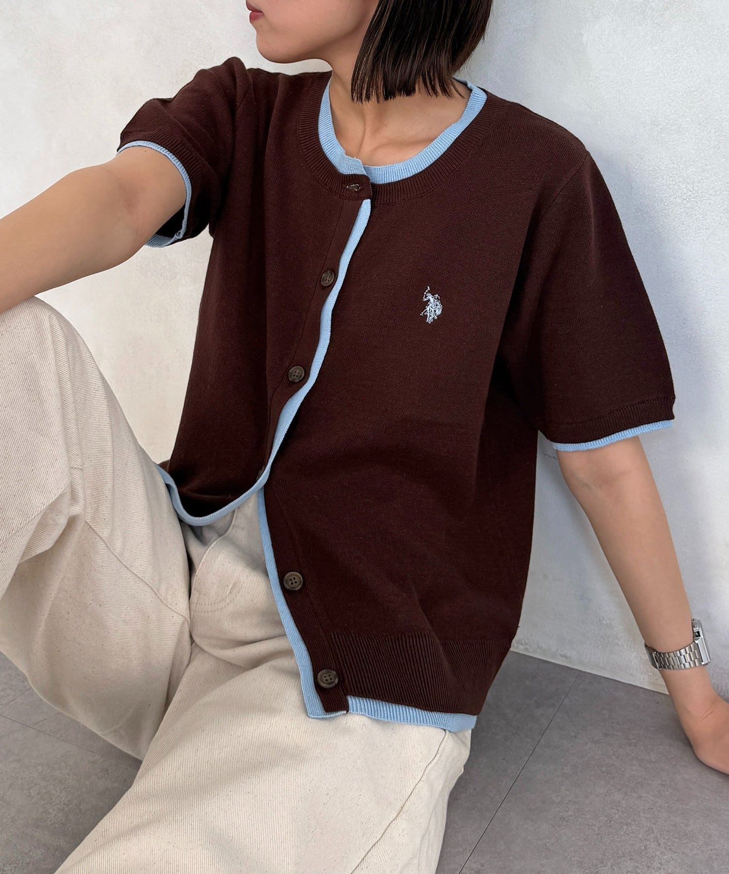 CPCM(シーピーシーエム) 【U.S. POLO ASSN.】フェイクレイヤードスウェットライクカーディガン