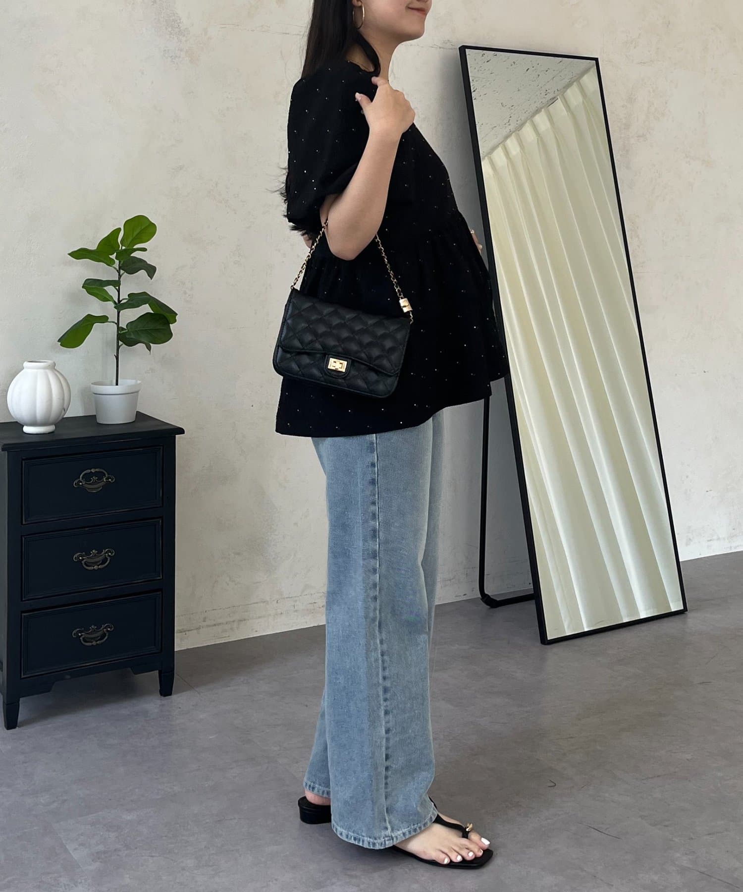 prose verse(プロズヴェール) Wフリルキラキラペプラムパフスリーブブラウス