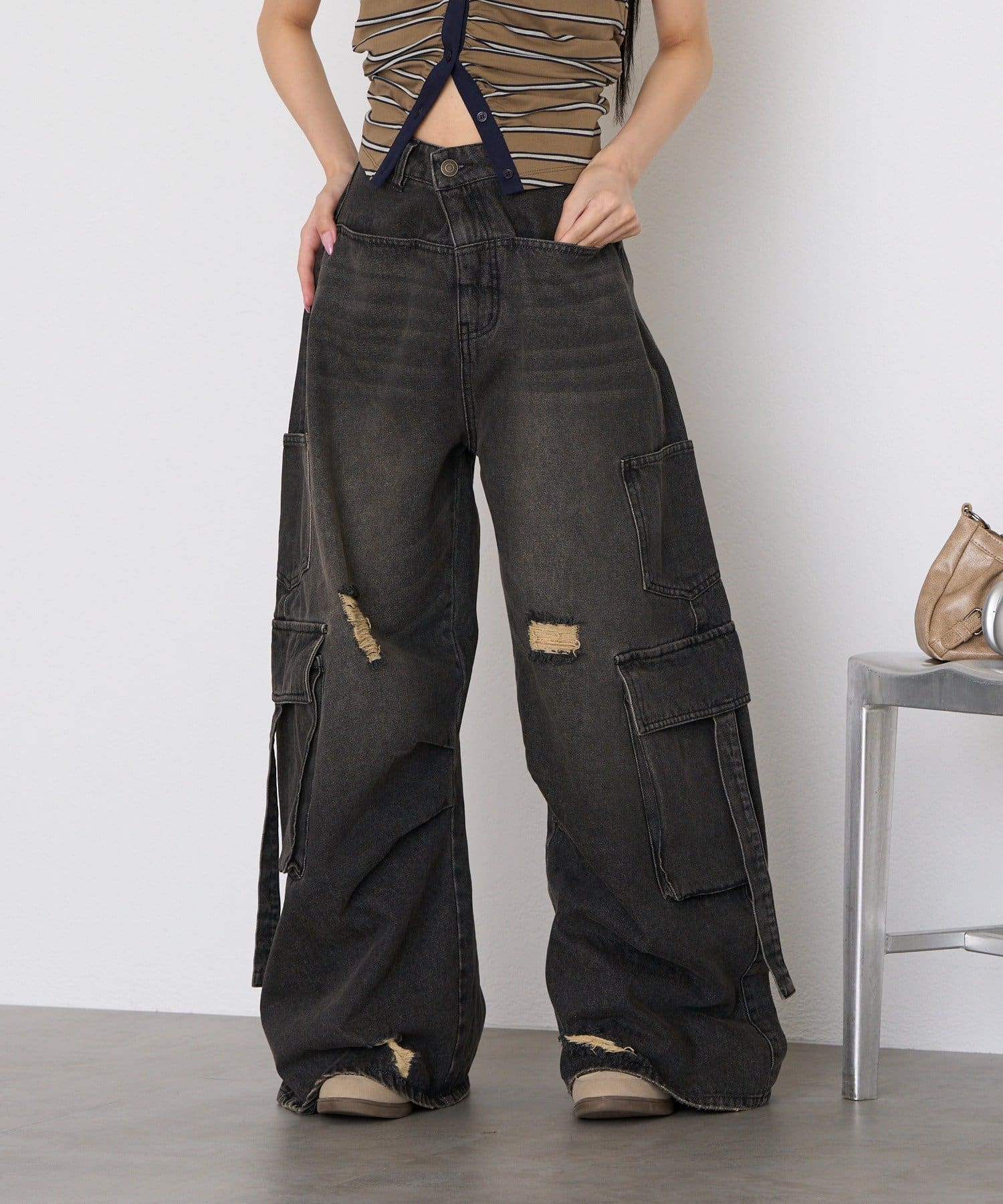 RAY CASSIN(レイカズン) 【XS・S・Mサイズ展開】カーゴバレルルーズデニムパンツ