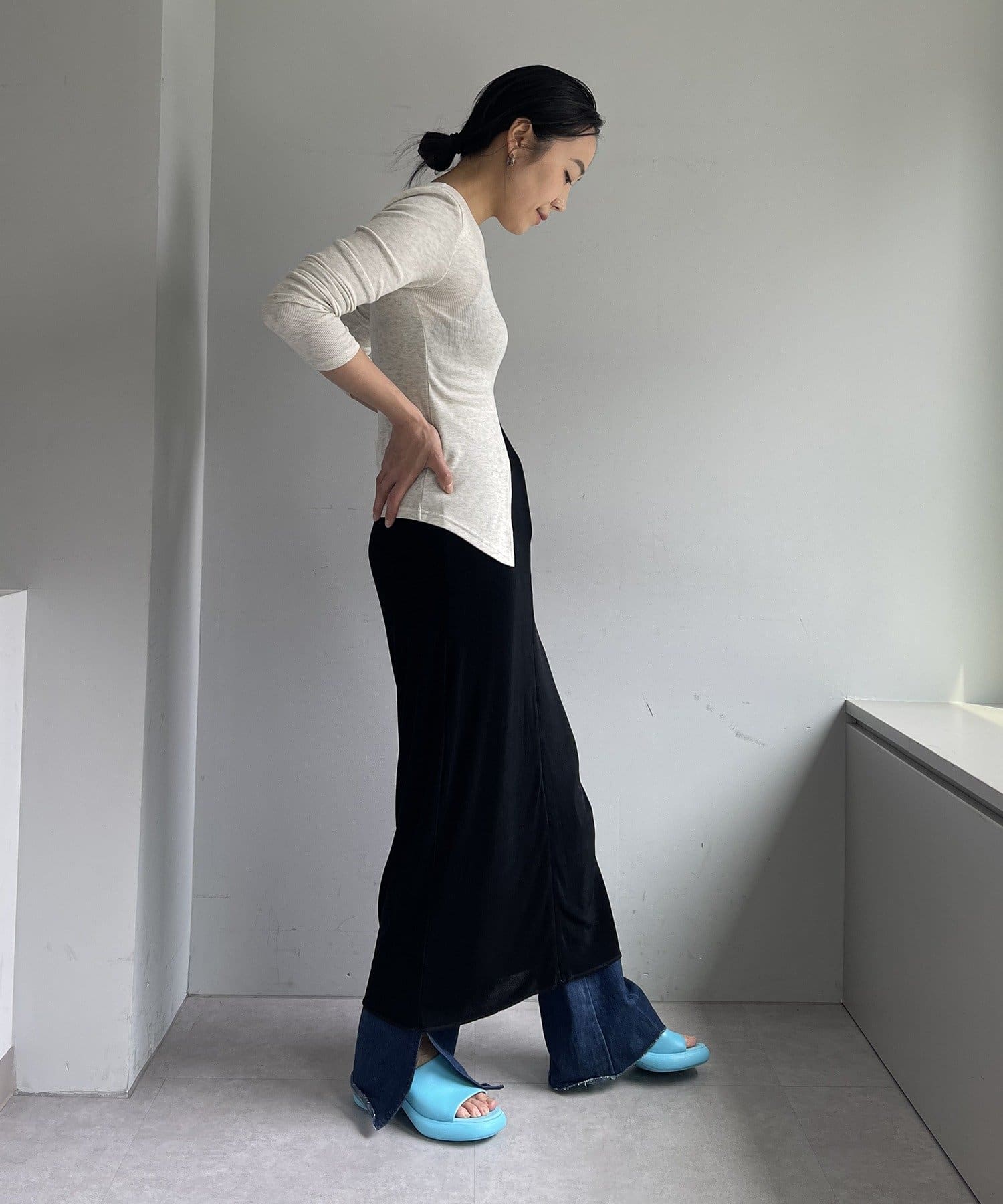 Pasterip(パセリ) 【再入荷26SS】Sheer rib zip skirt