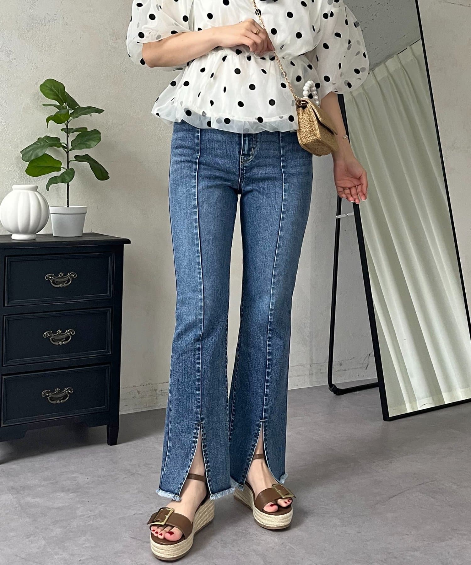 prose verse(プロズヴェール) フロントスリットストレッチデニムパンツ