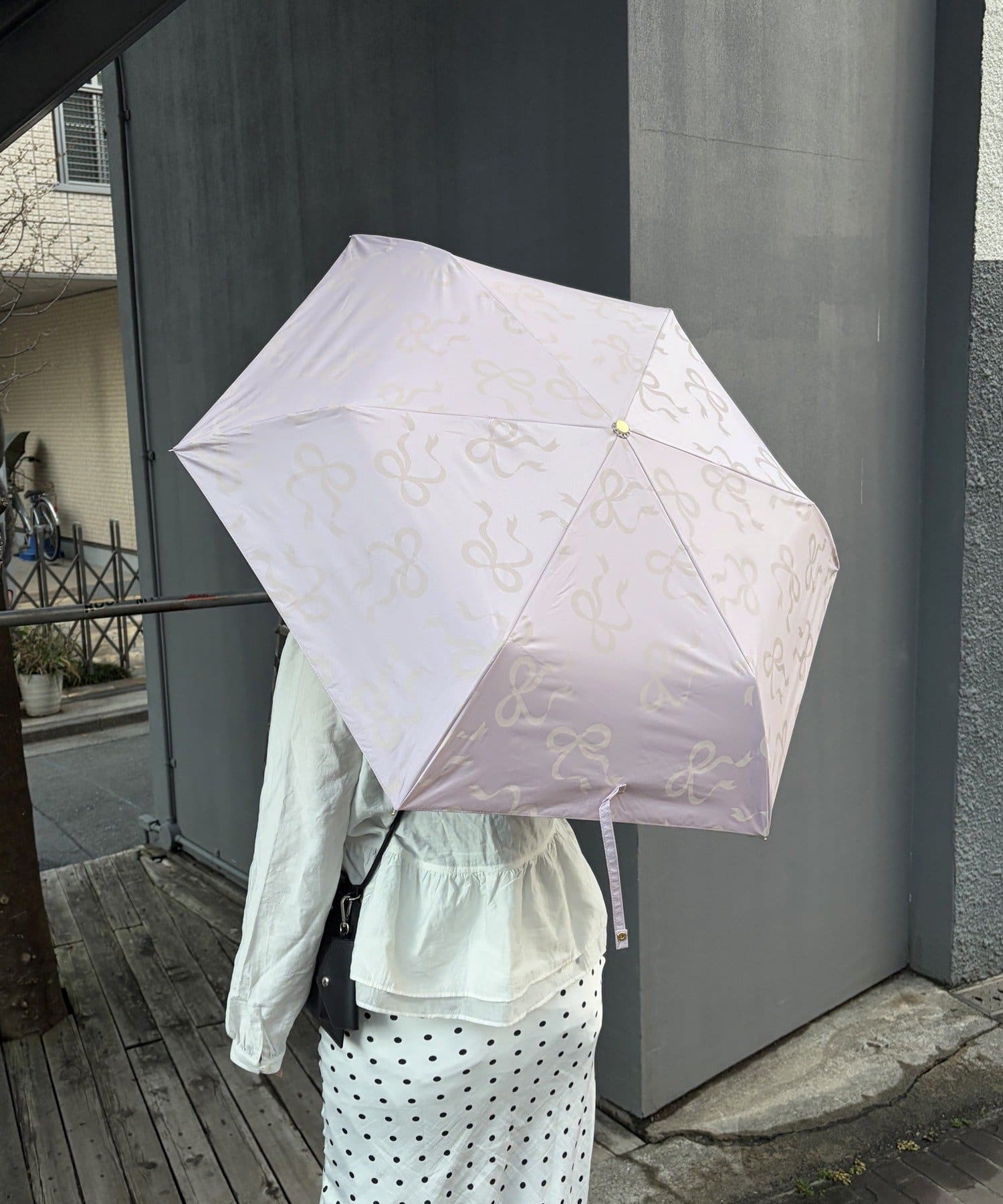 Lattice(ラティス) 【完全遮光100%】【晴雨兼用】折り畳み傘(リボン)