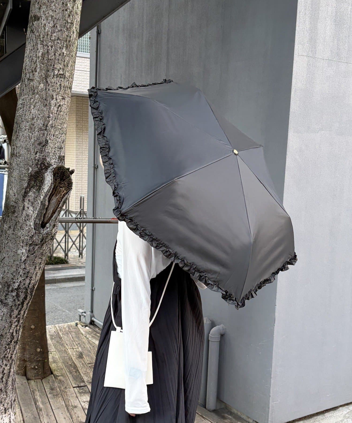 Lattice(ラティス) 【完全遮光100%】【晴雨兼用】折り畳み傘(フリル)